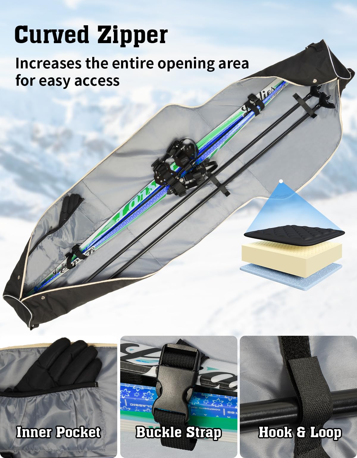 **Padded Ski and Snowboard Boot Bag Combo - 25L Waterproof Ski Bag Fits Skis Up to 200cm - Perfect for Travel & Winter Sports Gear Storage**