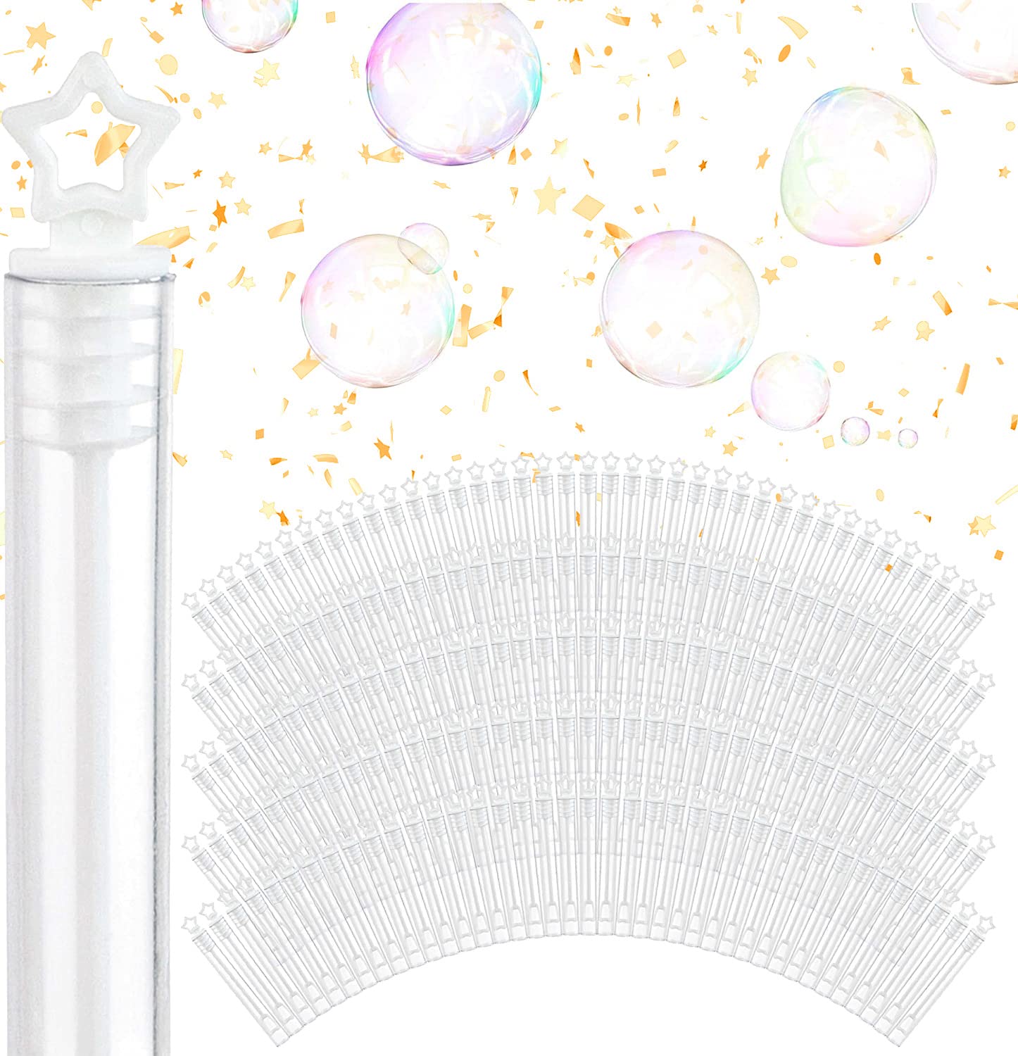 100-Pack White Star Top Wedding Bubble Wands - Bulk Mini Bubble Favors for Weddings, Celebrations & Parties - Perfect for Guest Favors, Send-Offs & Outdoor Events - Stock Your Home