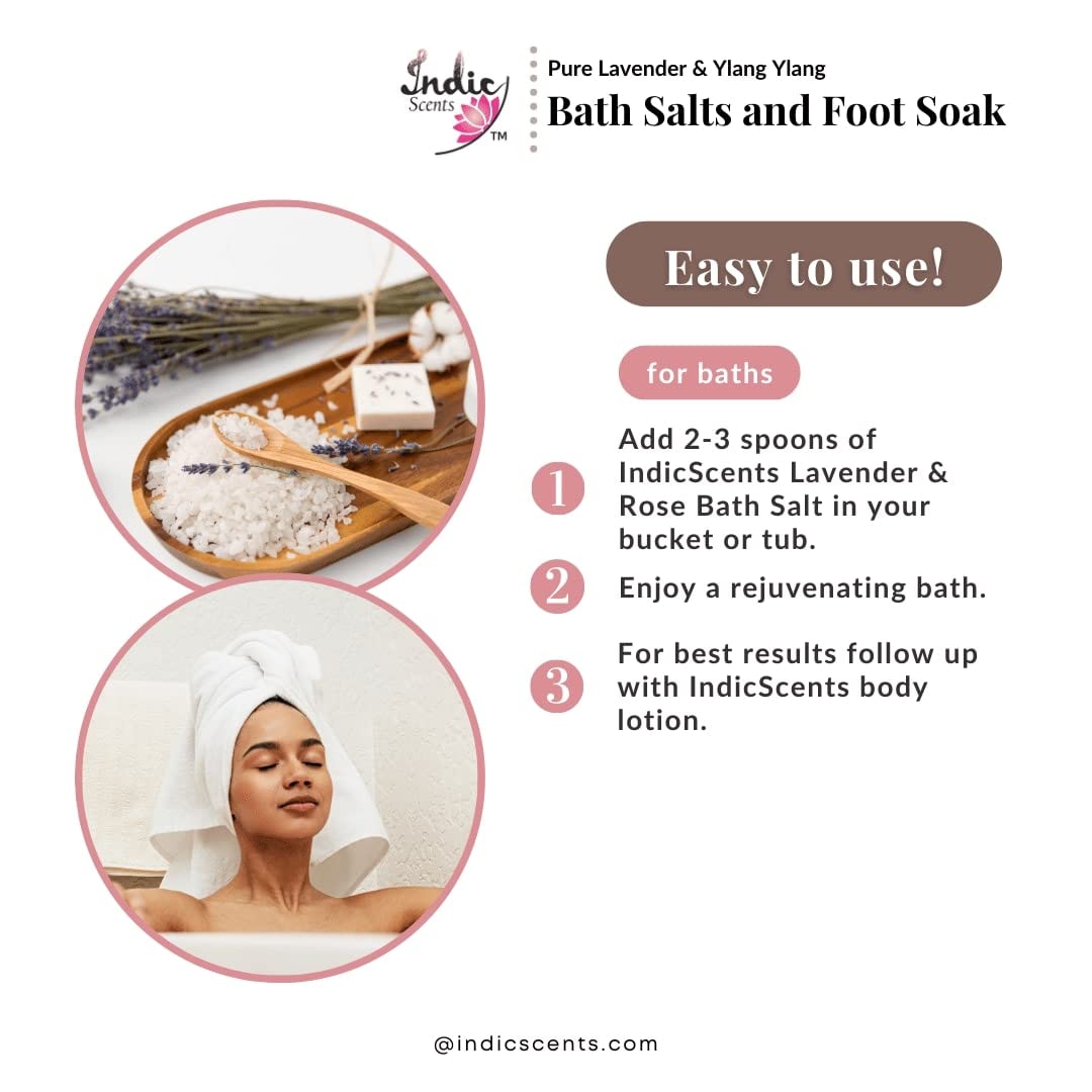 Pure Lavender & Rose Bath Salts - Relaxing Foot Soak for Stress Relief & Self Care | Spa Quality Mineral Soak for Bath Tub & Foot Bath