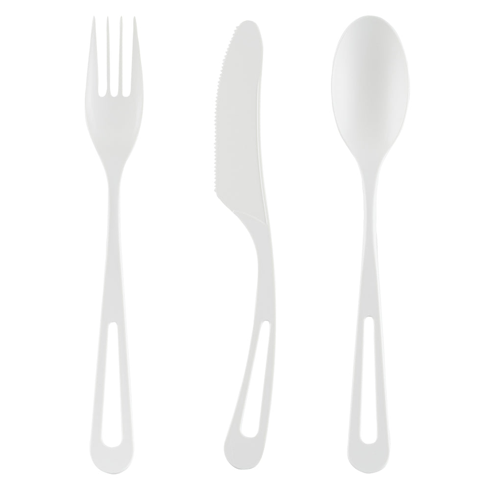 Eco-Friendly Basic Nature White CPLA Plastic Cutlery Set - Heat Resistant, Compostable, 7.5 Inches, 290-Piece Box | Perfect for Parties, Picnics & Catering Events