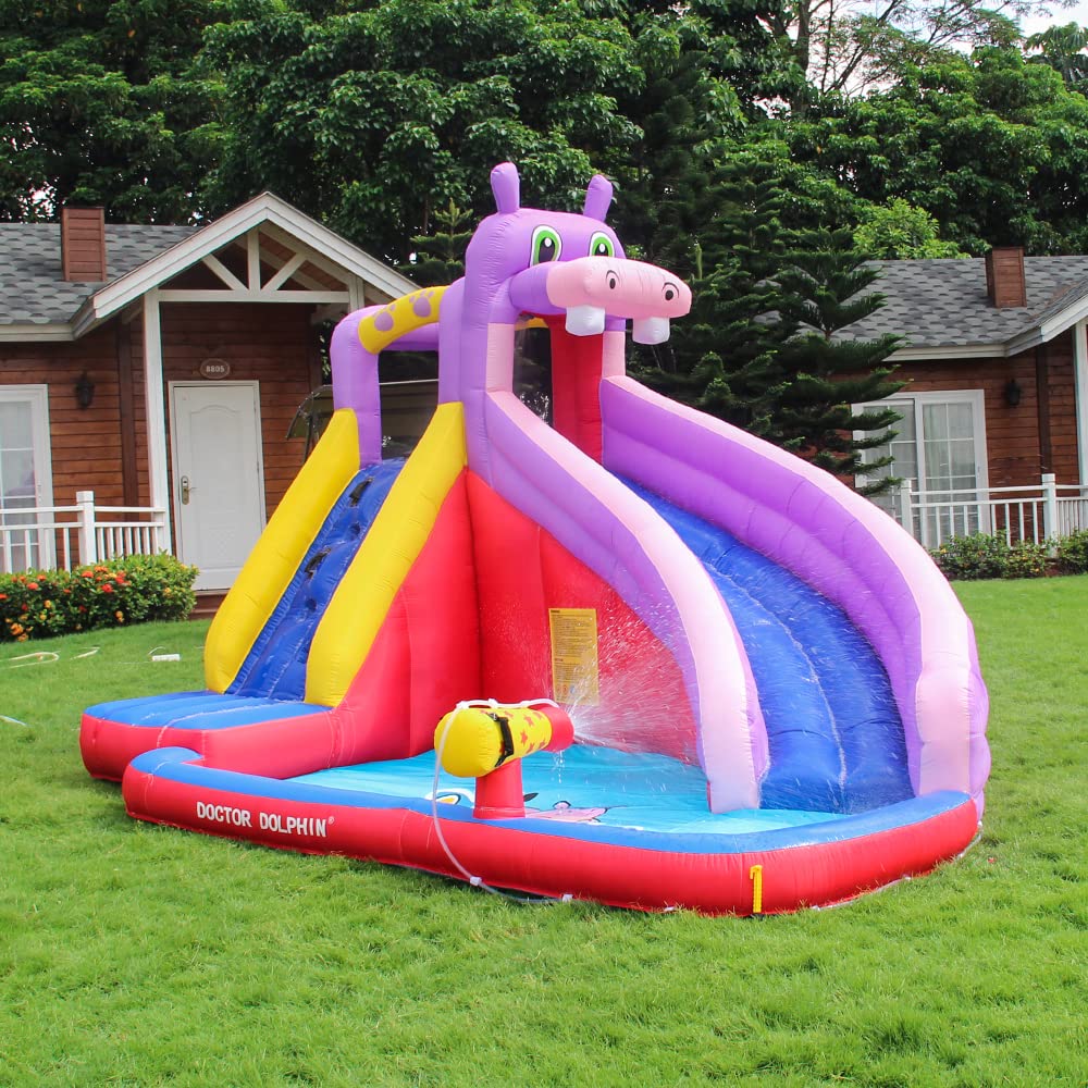 **Doctor Dolphin Inflatable Bounce House with Water Slide - Kids & Toddler Indoor/Outdoor Bouncy Castle, 450W Blower Included - Fun for Backyard, Birthday Parties, Summer Water Parks (Wet & Dry Use)**