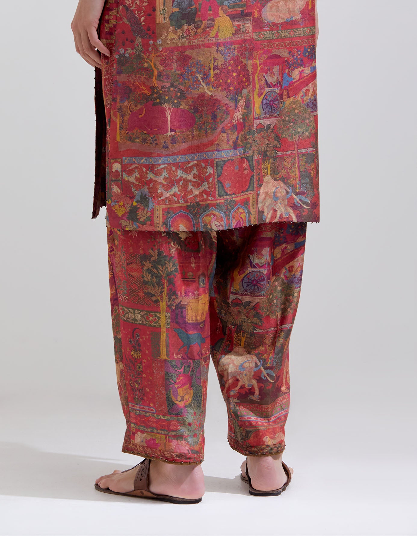 Elegant Damini Kurta in Muga Satin Crimson - Traditional Indian Women's Dress for Festivals & Special Occasions
