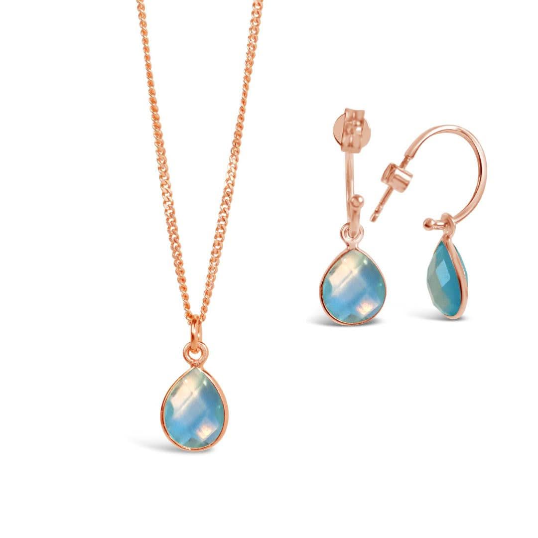 Blue Topaz Charm Necklace in Rose Gold - December Birthstone Jewelry for Women, Gift for Her, Christmas Present, Anniversary, Birthday, Valentine's Day