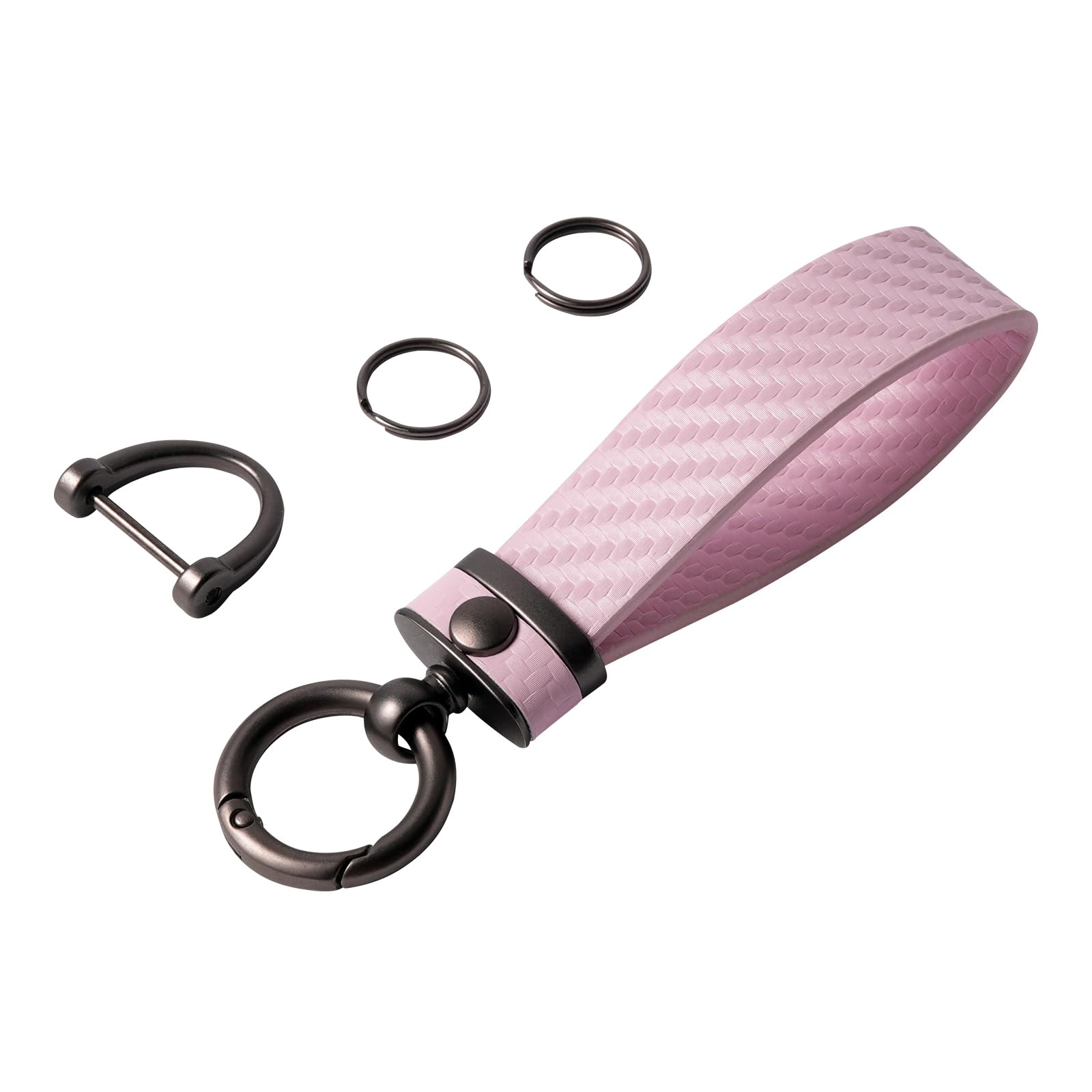 Premium Carbon Fiber Car Keychain with Microfiber Leather - Universal Key Holder for Men & Women - Anti-Lost D-Ring Key Fob (Light Pink) - Perfect for Car Keys, House Keys & Everyday Carry Accessories