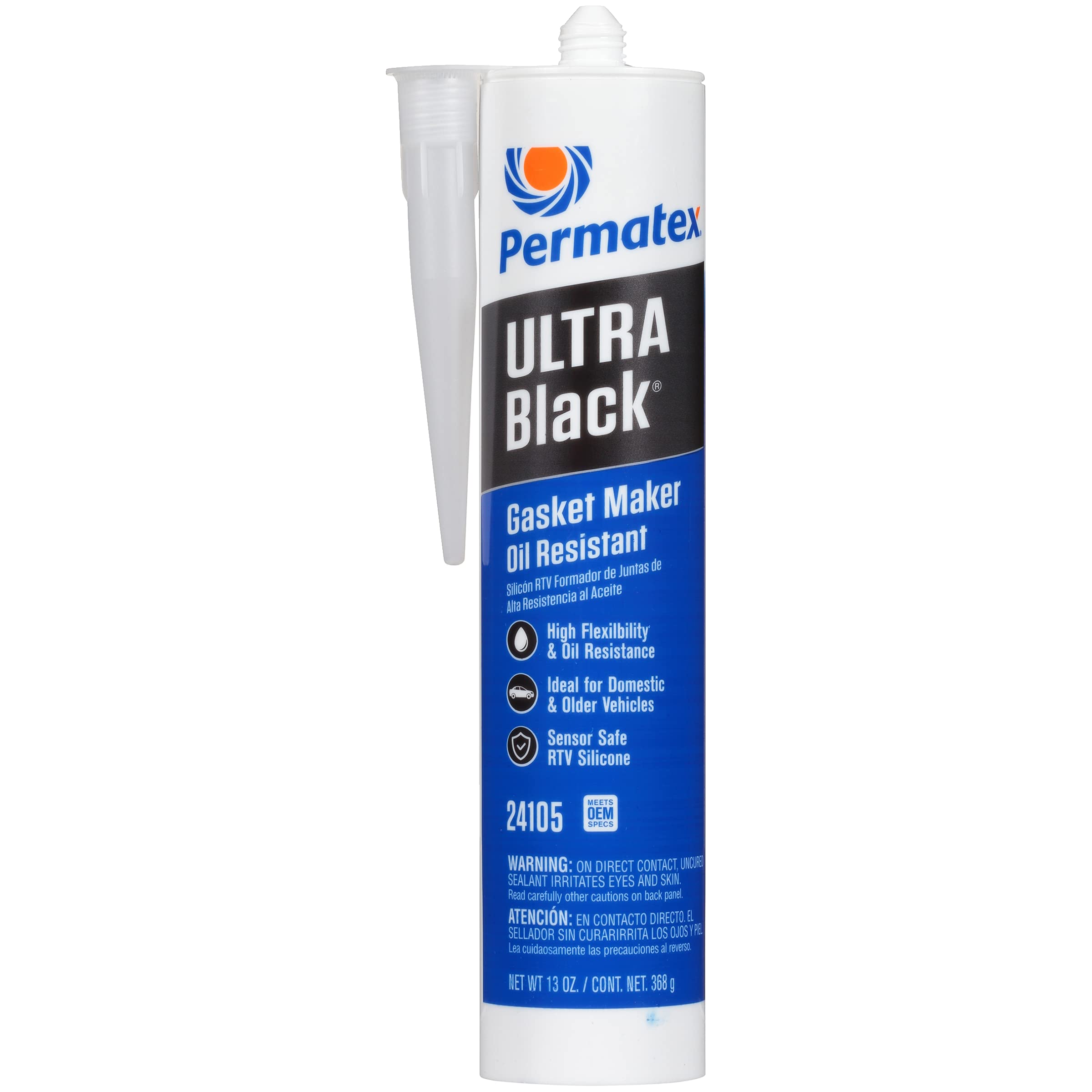 Permatex 24105 Ultra Black High-Temperature RTV Silicone Gasket Maker - 13 oz Tube | Oil Resistant, Maximum Strength Sealant for Automotive Engines, Transmissions & Marine Applications
