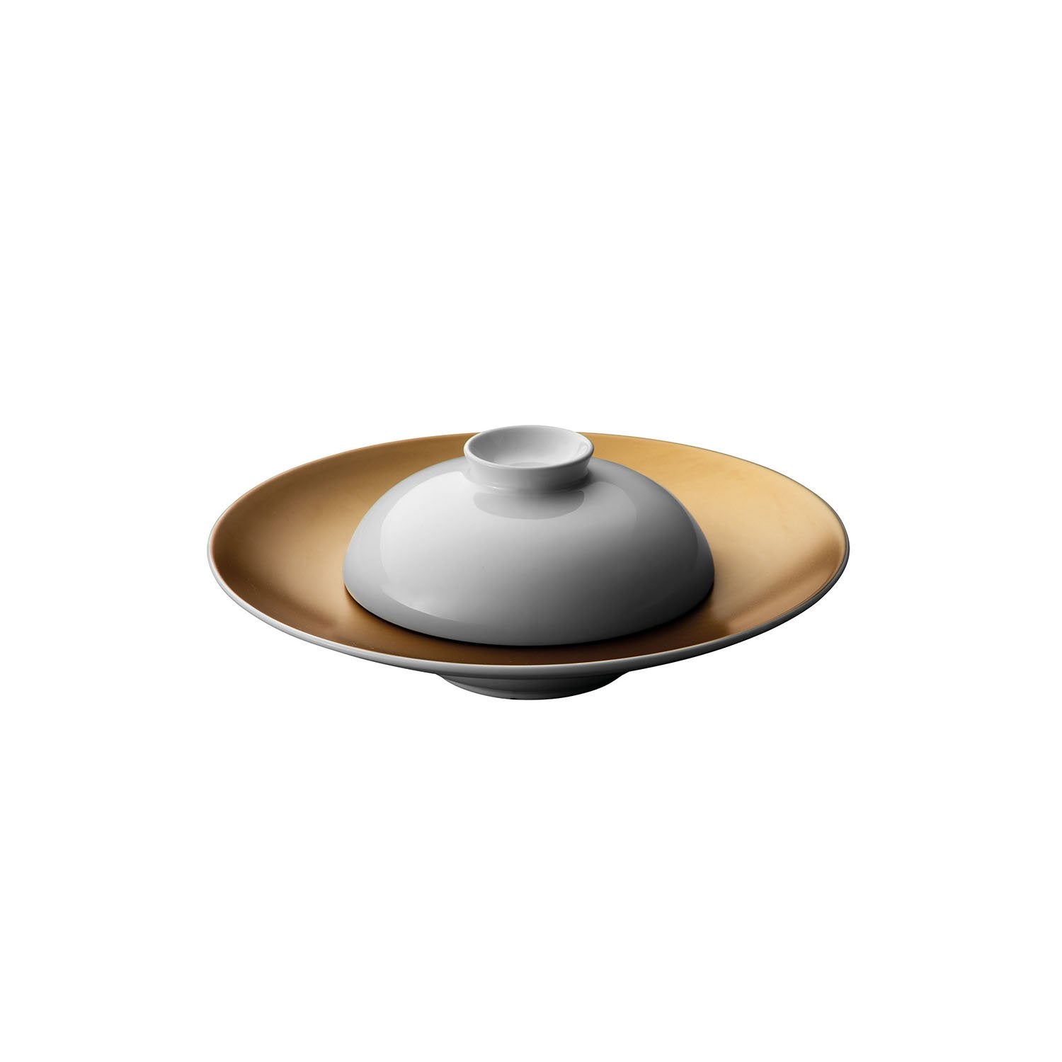 BergHOFF GEM 2-Piece Deep Presentation Plate and Bowl Set - Elegant White and Gold Serving Dishes for Fine Dining, Entertaining & Special Occasions