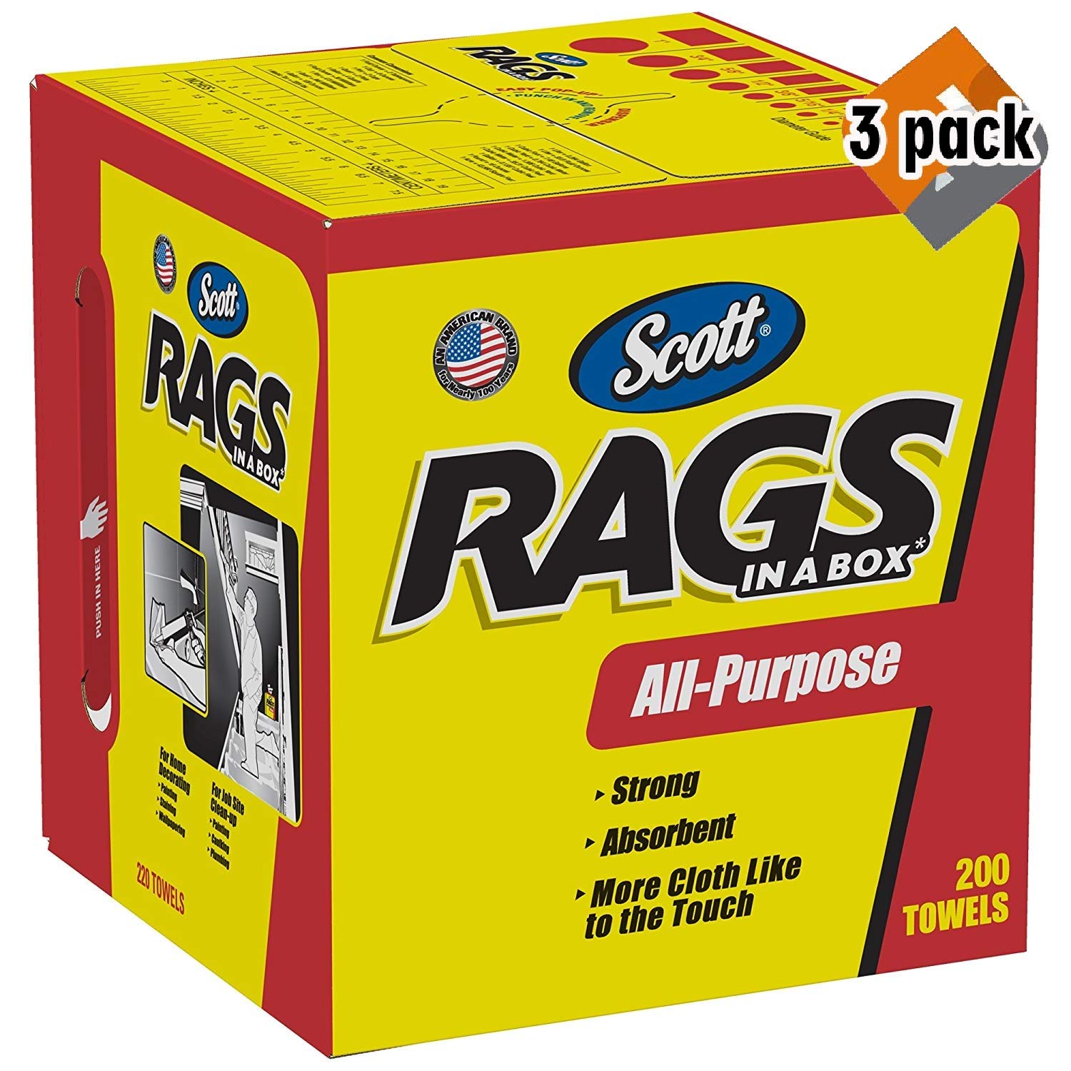 Scott Rags in A Box 75260 - White Industrial Shop Towels (200 Towels/Box, 8 Boxes/Case, 3-Pack) - Heavy-Duty Cleaning for Garages, Workshops & Automotive Use