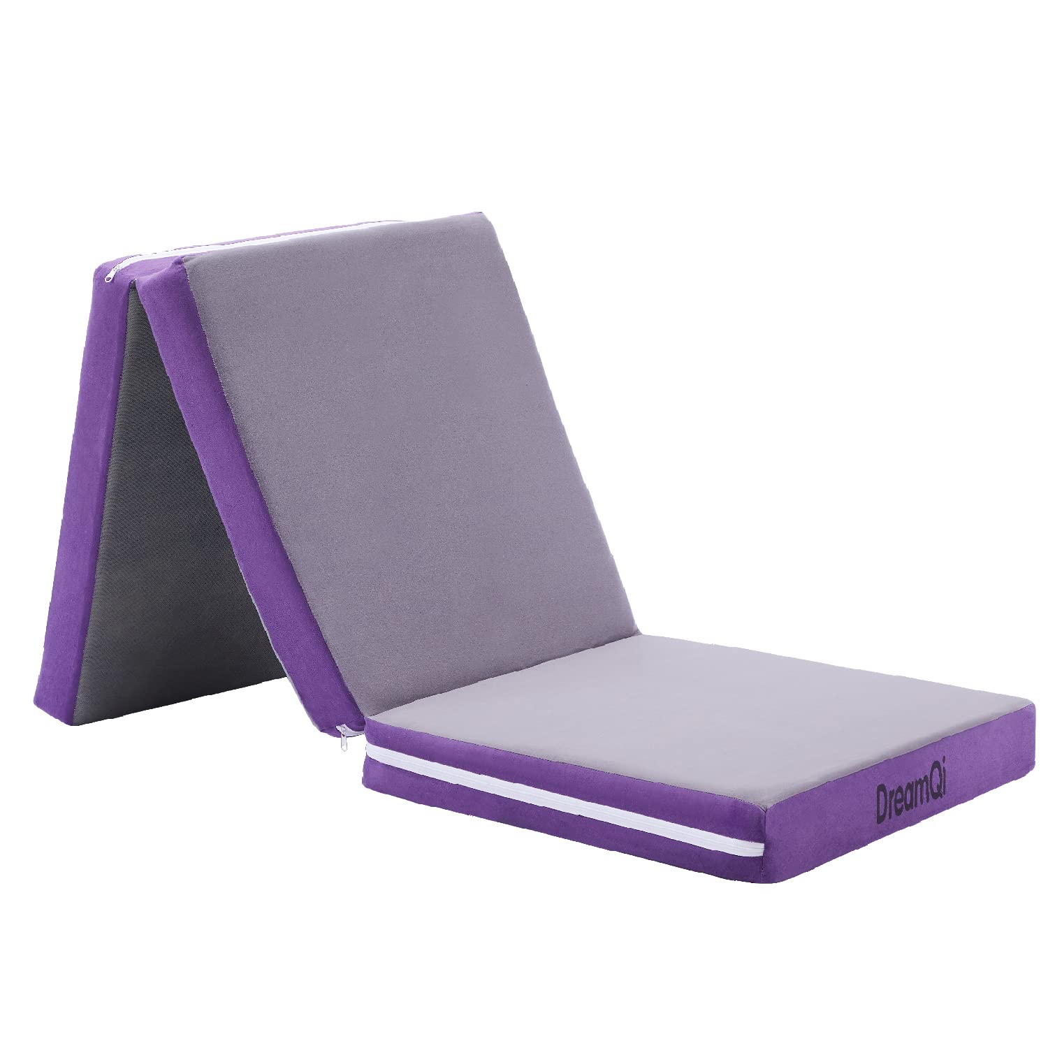 DreamQi 4 Inch Tri-Folding Foam Mattress Topper with Removable Cover - Portable Twin Size Foldable Mattress for Guest Bed, Camping, Yoga & Pack N Play - Easy Storage Sleeping Mat for Home, Travel & Gym Use