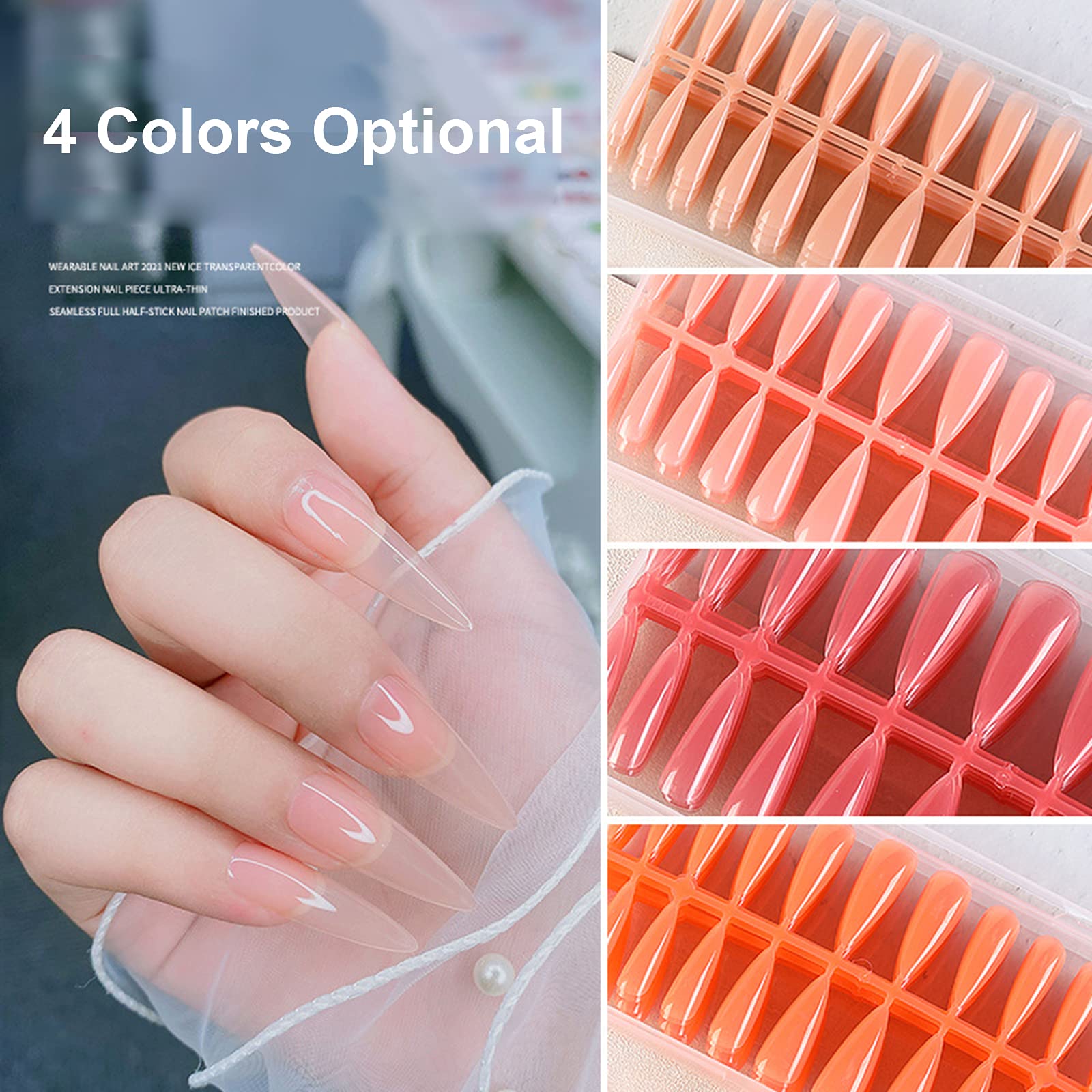 EXCLUZO 240PCS Acrylic Fake Nails - Full Cover Jelly Nail Tips in 6 Sizes for Salon & DIY Nail Art | Sharp Shaped Artificial Nails for Parties, Weddings & Special Occasions