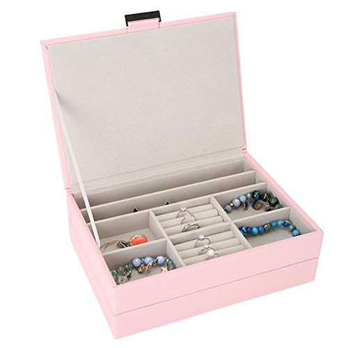 Premium PU Leather Jewelry Box - Eco-Friendly Jewelry Organizer with Detachable Compartments & Smart Layout for Women | Perfect for Travel, Gift Giving & Jewelry Store Display (Pink)