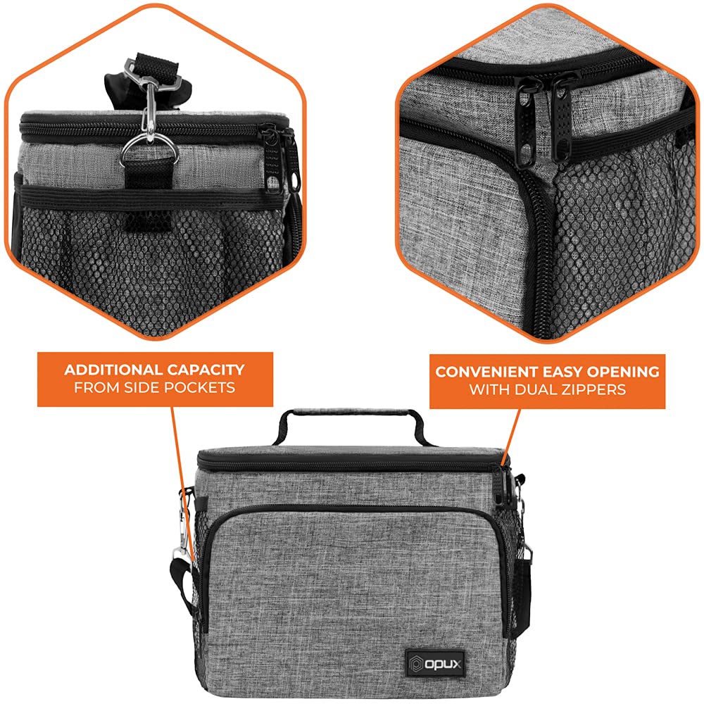 OPUX Insulated Lunch Bag for Men & Women - Leakproof Soft Lunch Box for Office, Work, School & Picnic - Shoulder Strap Lunch Cooler Bag for Kids, Adults, Boys & Girls - Medium Lunch Tote for Daily Use & Outdoor Activities (Heather Gray)