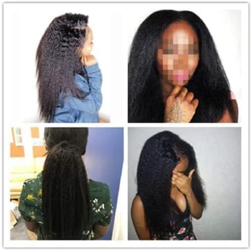 30 Inch Long Kinky Straight Clip-in Human Hair Extensions - 100% Brazilian Remy Hair, Natural Black Color, Coarse Italian Yaki Texture - 100-150g Full Head Weft (Perfect for Parties, Weddings & Daily Styling)