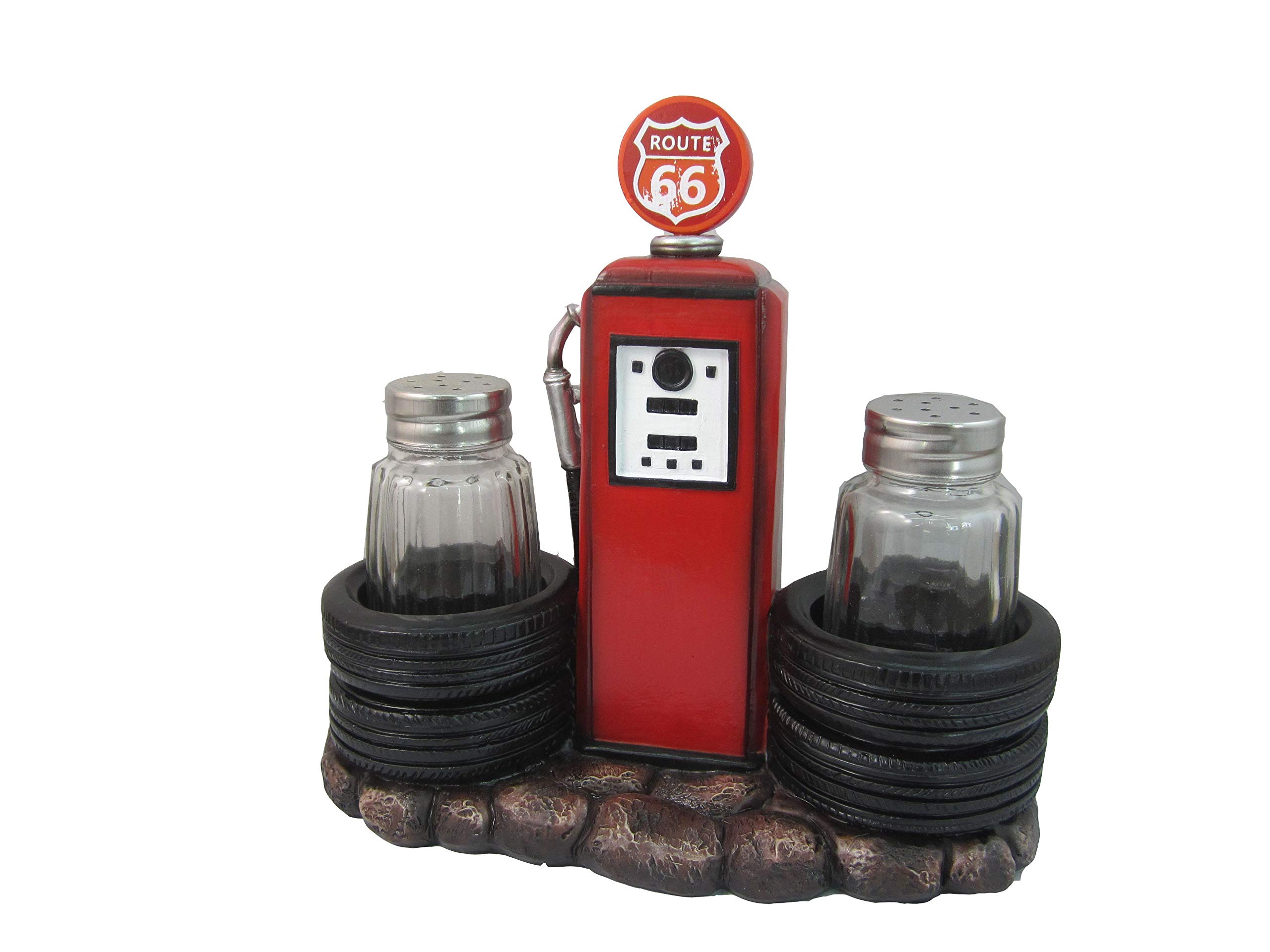 Vintage Gas Pump Spice Holder with Refillable Salt and Pepper Shakers Set - 6