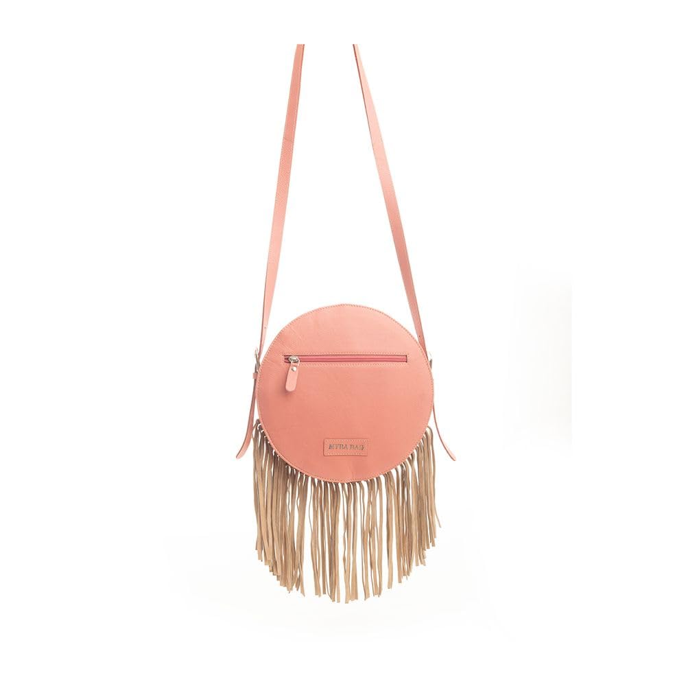 Myra Round Leather Shoulder Bag for Women - Upcycled Western Style Handbag in Sunrise Pink | Perfect for Casual Outings, Music Festivals & Boho Fashion