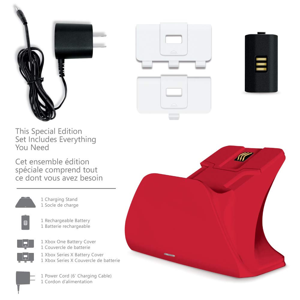 Xbox Pro Charging Stand with 1100mAh Rechargeable Battery - Universal Controller Charging Station for Xbox Series X/S & Xbox One - Pulse Red Gaming Gear | Perfect for Multiplayer Gaming & Overnight Charging