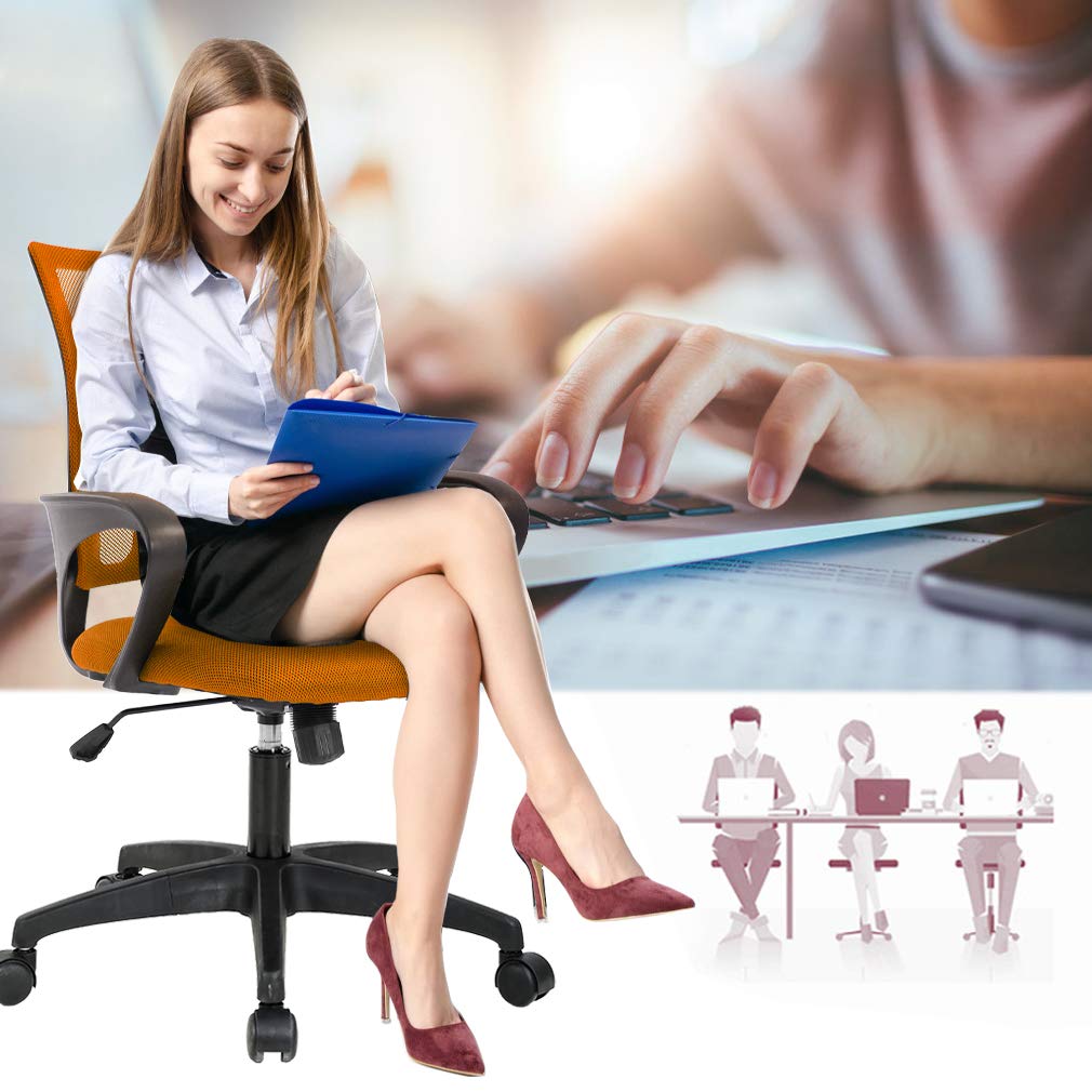 Best Ergonomic Office Chair - Adjustable Mesh Computer Desk Chair with Lumbar Support & Armrests, Mid Back Executive Swivel Task Chair for Home Office (Orange) - Perfect for Long Work Hours & Gaming Sessions