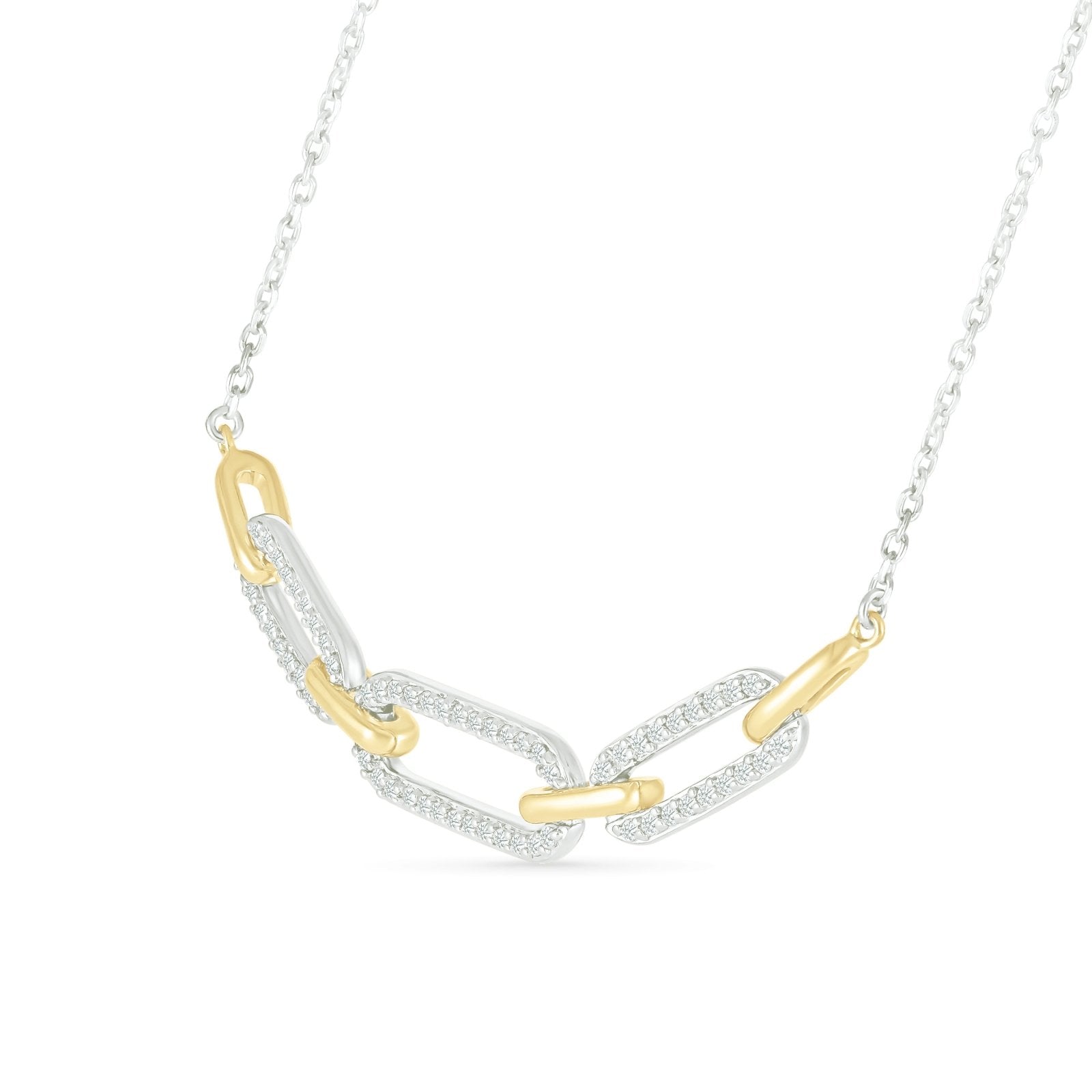 10k Yellow Gold Interlocking Diamond Oval Pendant with 7-Link Chain Necklace - Elegant Jewelry for Women, Perfect Gift for Anniversary, Valentine's Day & Special Occasions