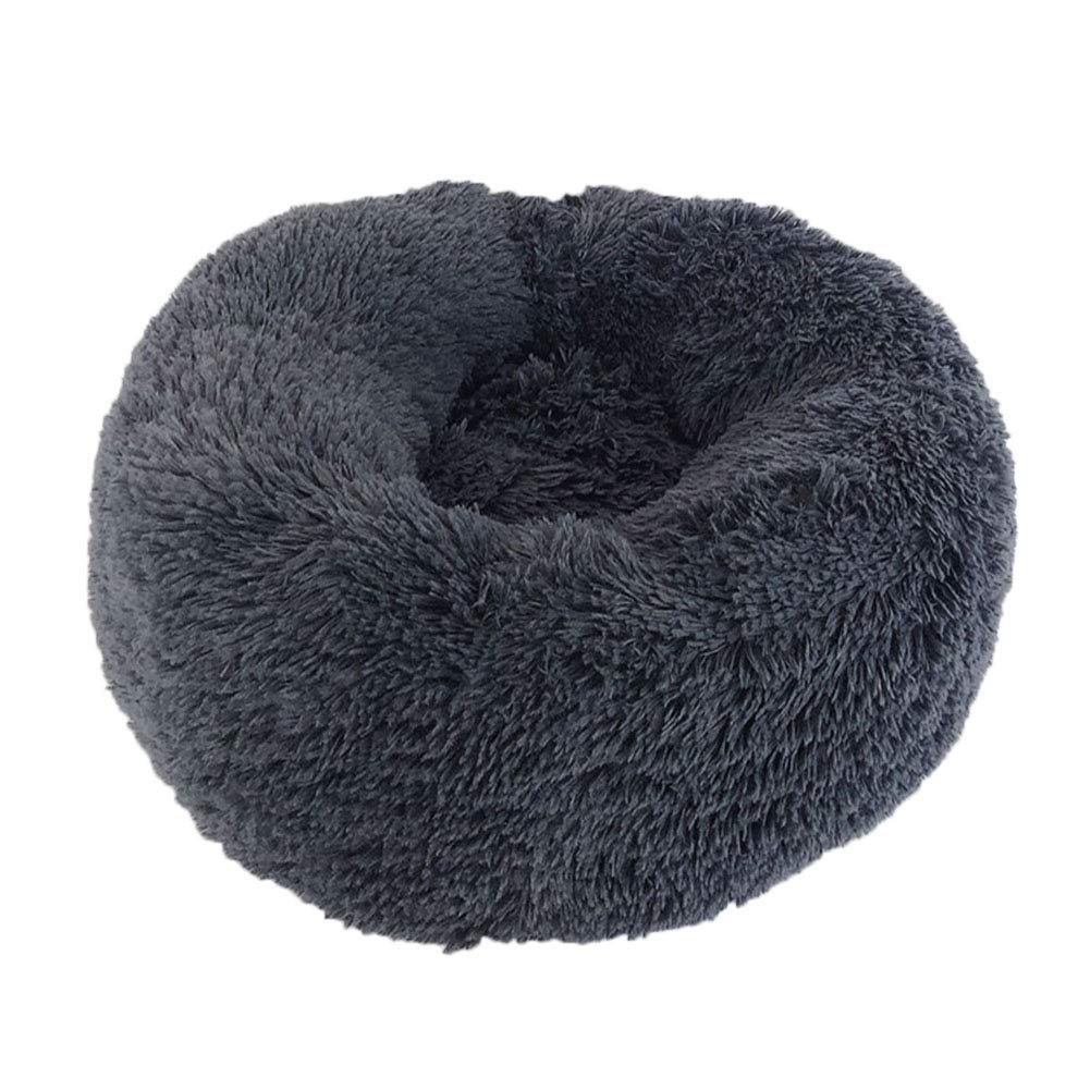 Self-Warming Round Pet Bed - Plush Soft Washable Donut Dog Bed for Small Medium Large Dogs, Calming Cuddler Bed with Non-Slip Bottom, Comfortable Sleeping Bed for Winter (Dark Grey, 100cm) - Perfect for Home, Office & Travel Use
