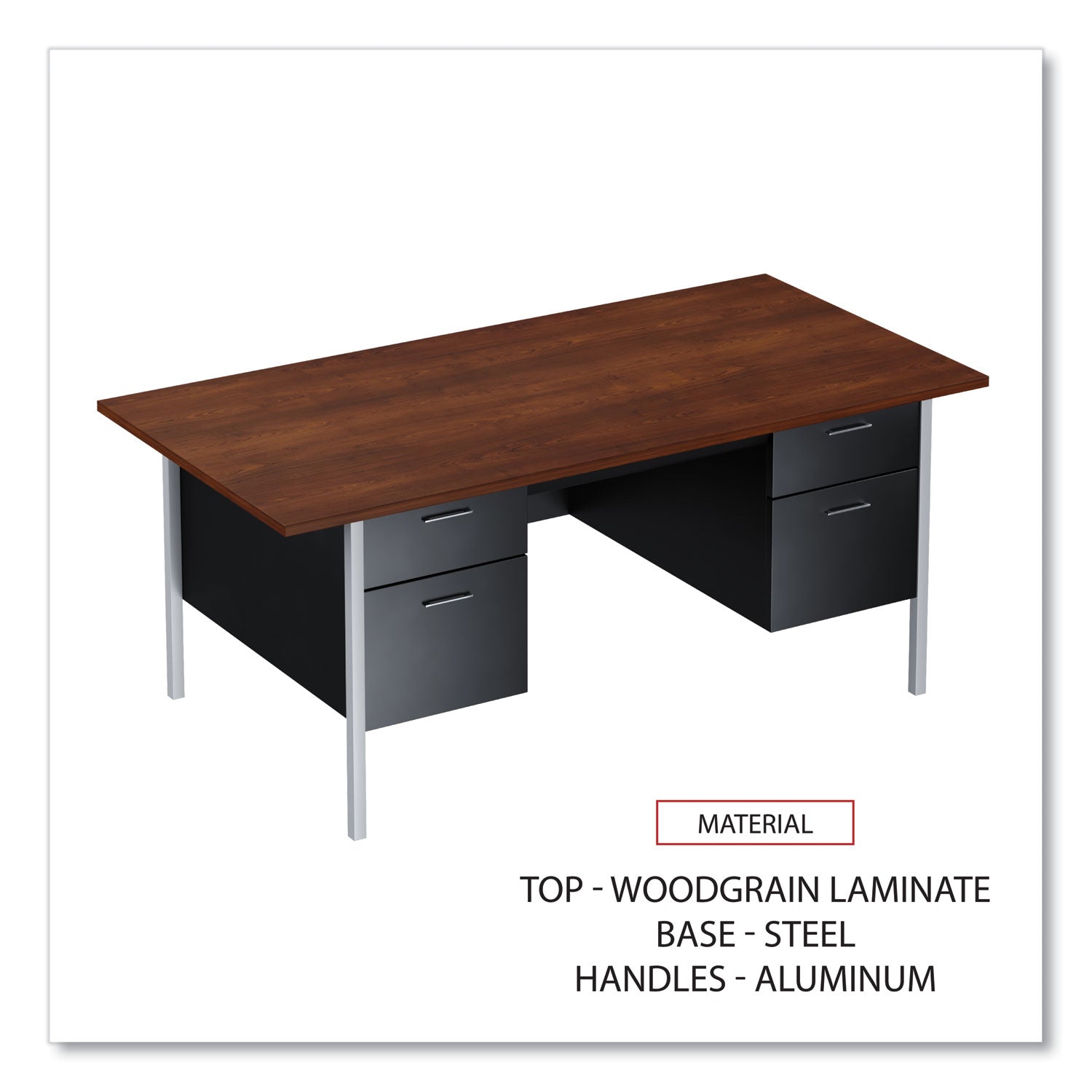 Alera® 72 x 36 Inch Double Pedestal Steel Office Desk with Chrome Legs - Mocha/Black Finish | Durable Workstation for Home Office, Study Room & Business Spaces