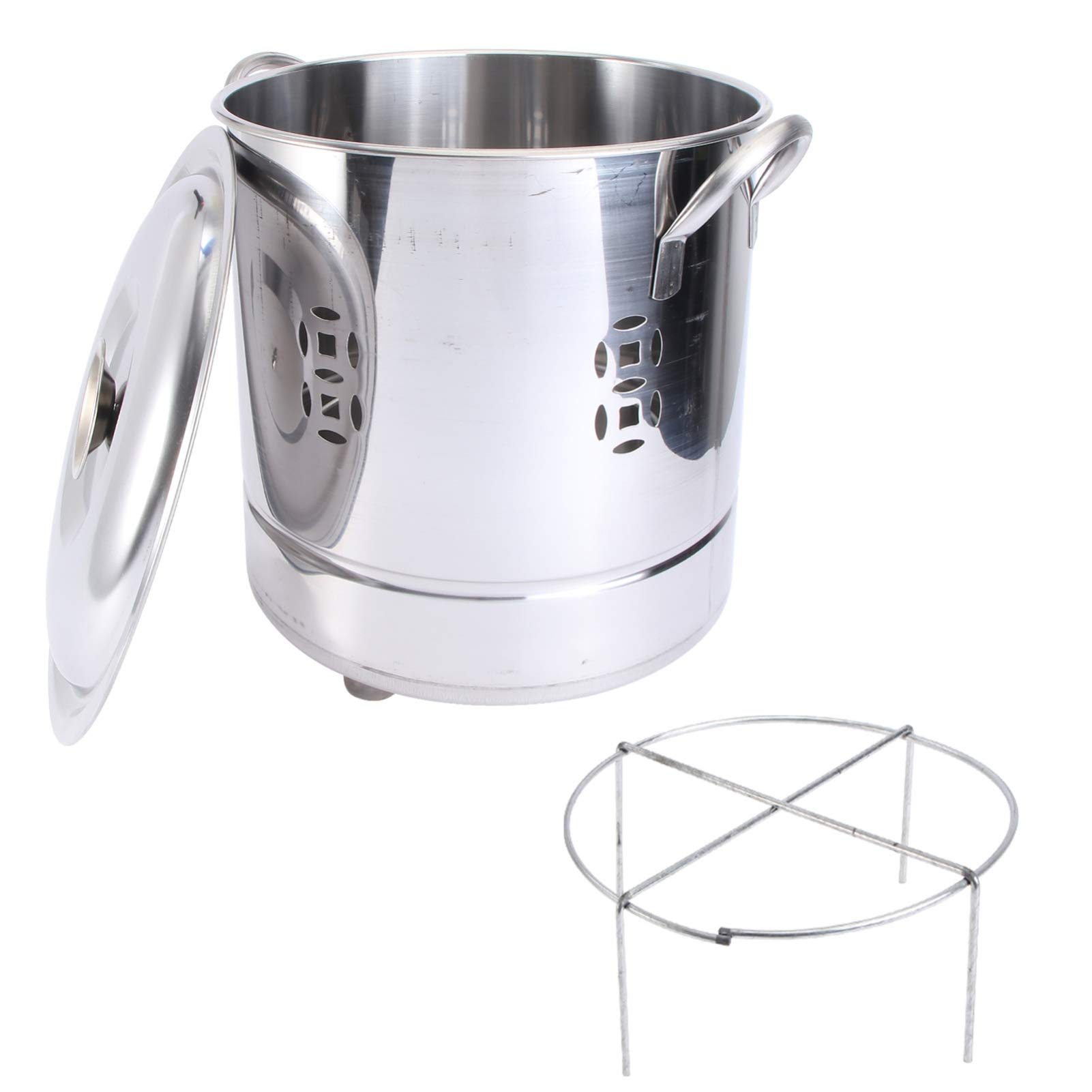 2PCS Stainless Steel Burn Barrel - Metal Incinerator Can with Stand, Outdoor Burning Furnace Bin for Garden, Paper, Leaf, Trash & Wood - Perfect for Backyard Bonfire & Yard Waste (30X34.5CM, Silver) - Great for Camping, Patio Cleaning & Fall Leaf Disposal