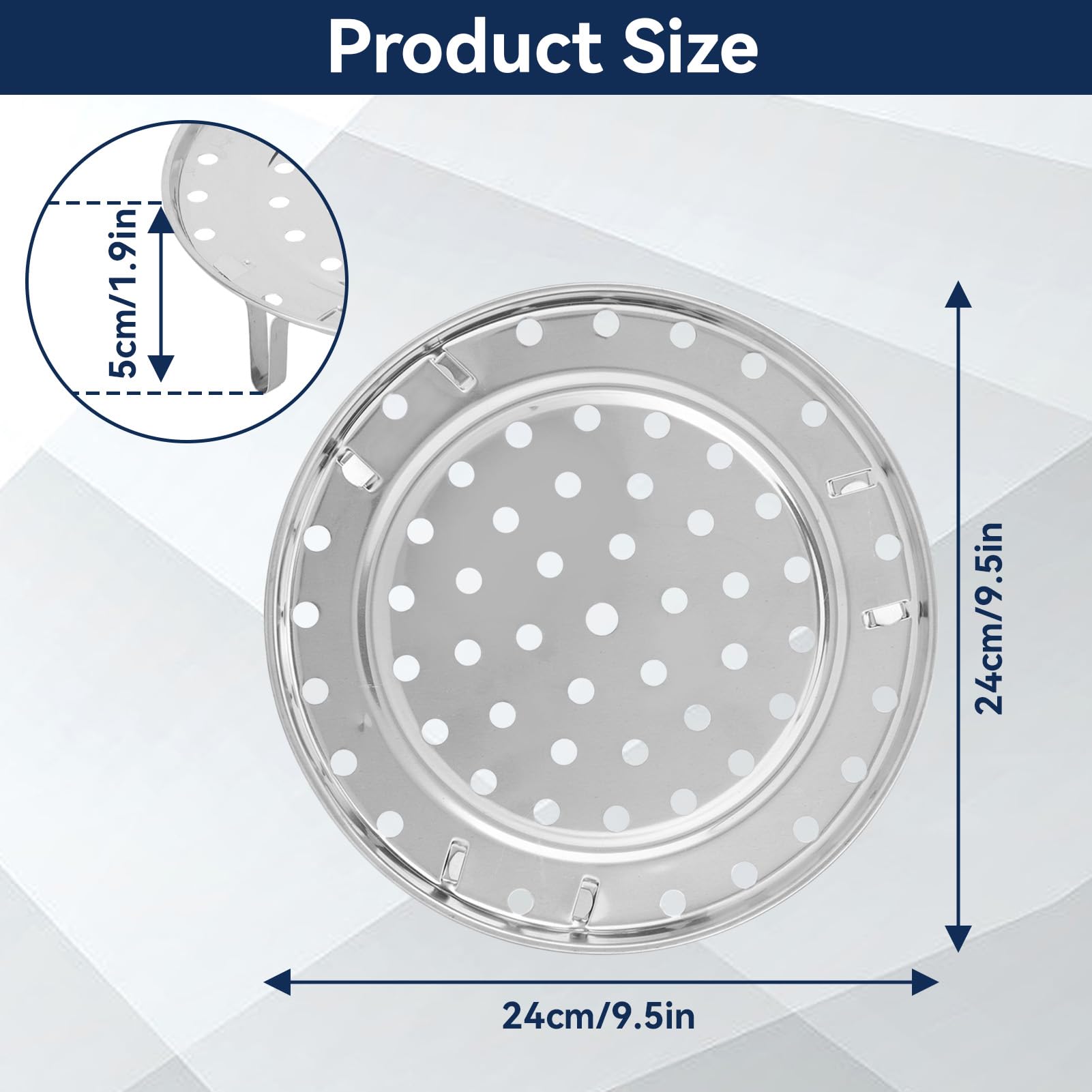 Stainless Steel Steamer Rack 9.5 Inch with Removable Legs - Steam Tray for Pressure Cooker, Canner & Instant Pot - Round Pot Steaming Tray for Vegetables, Dumplings & Seafood (24x24x5cm) - Perfect for Healthy Cooking & Meal Prep