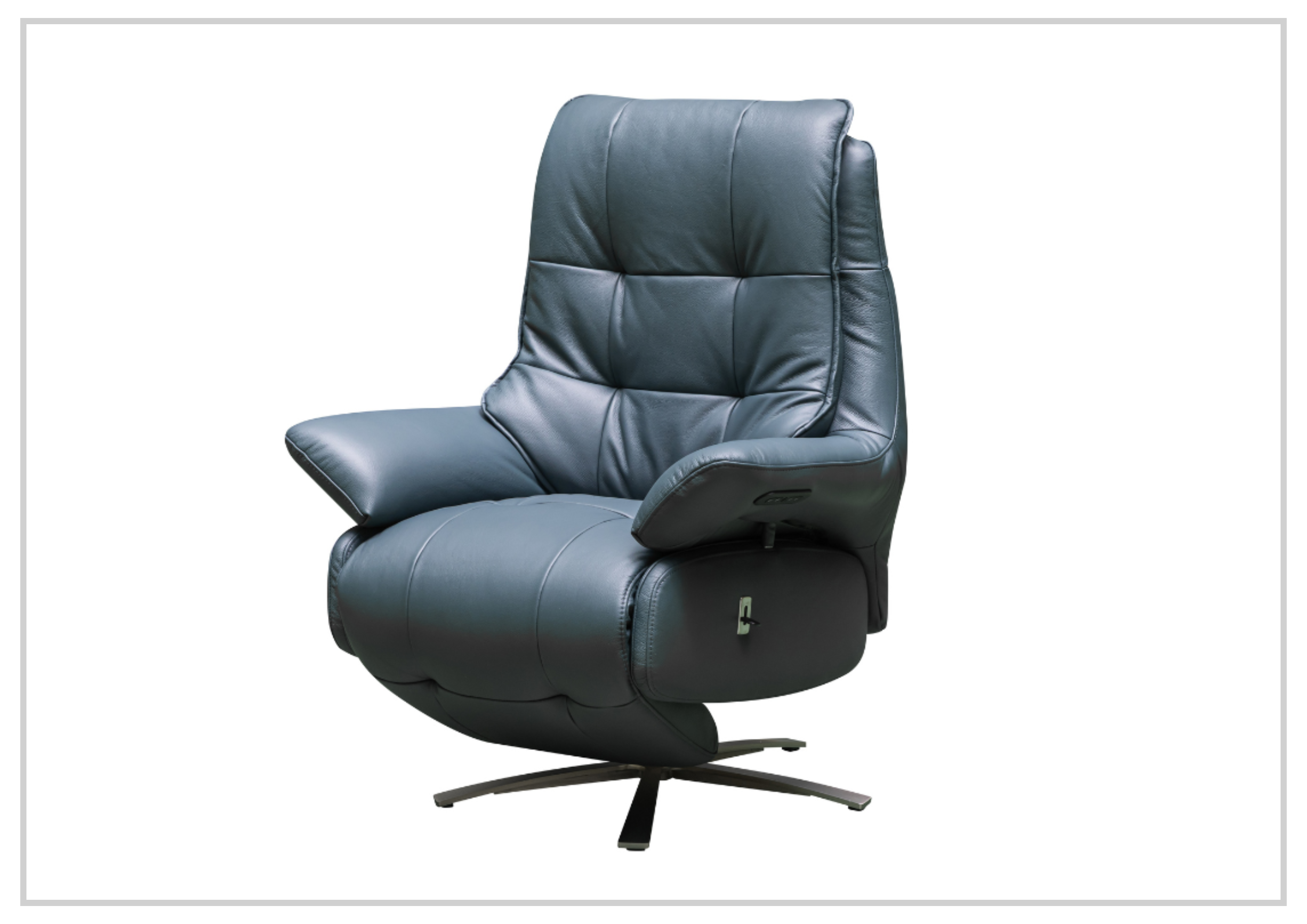 Klaussner Serano Blaze Blue Leather Swivel Power Recliner Lift Chair - Electric Massage Recliner for Living Room, Home Theater & Elderly Care - Comfortable Adjustable Sofa with USB Charging Port