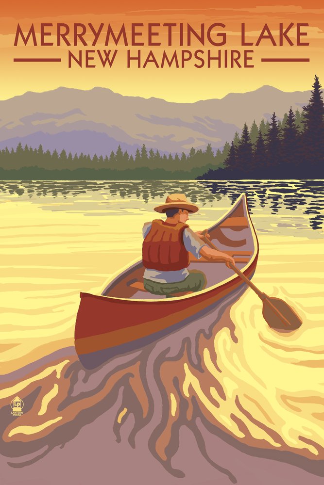 Signed 24x36 Canoe Scene Art Print - Merrymeeting Lake New Hampshire Wall Decor Poster | Perfect for Living Room, Bedroom & Office