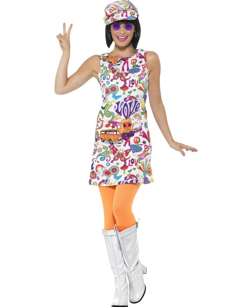 Groovy Chick 60s Hippie Costume for Women - Plus Size Vintage 60s Outfit for Halloween, Theme Parties & Retro Events