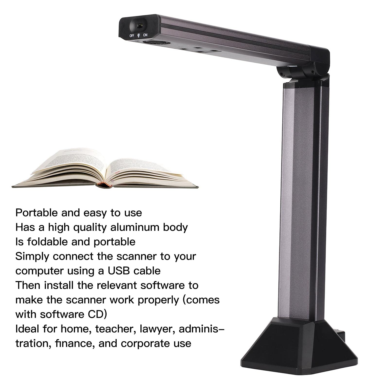 5MP Portable Document Scanner with LED Fill Light - Compact Desktop & Book Scanner for Office, Home, School - Foldable Lightweight Design for Pictures, ID Cards, Manuscripts - Perfect for Digitizing Documents, Archiving Photos & Remote Work