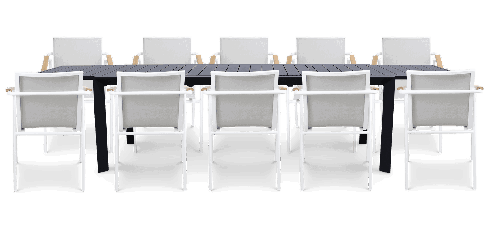 Gunmetal Morocco Outdoor Extension Table with Aluminum Chairs - Patio Dining Set for Backyard, Garden & Poolside Entertaining