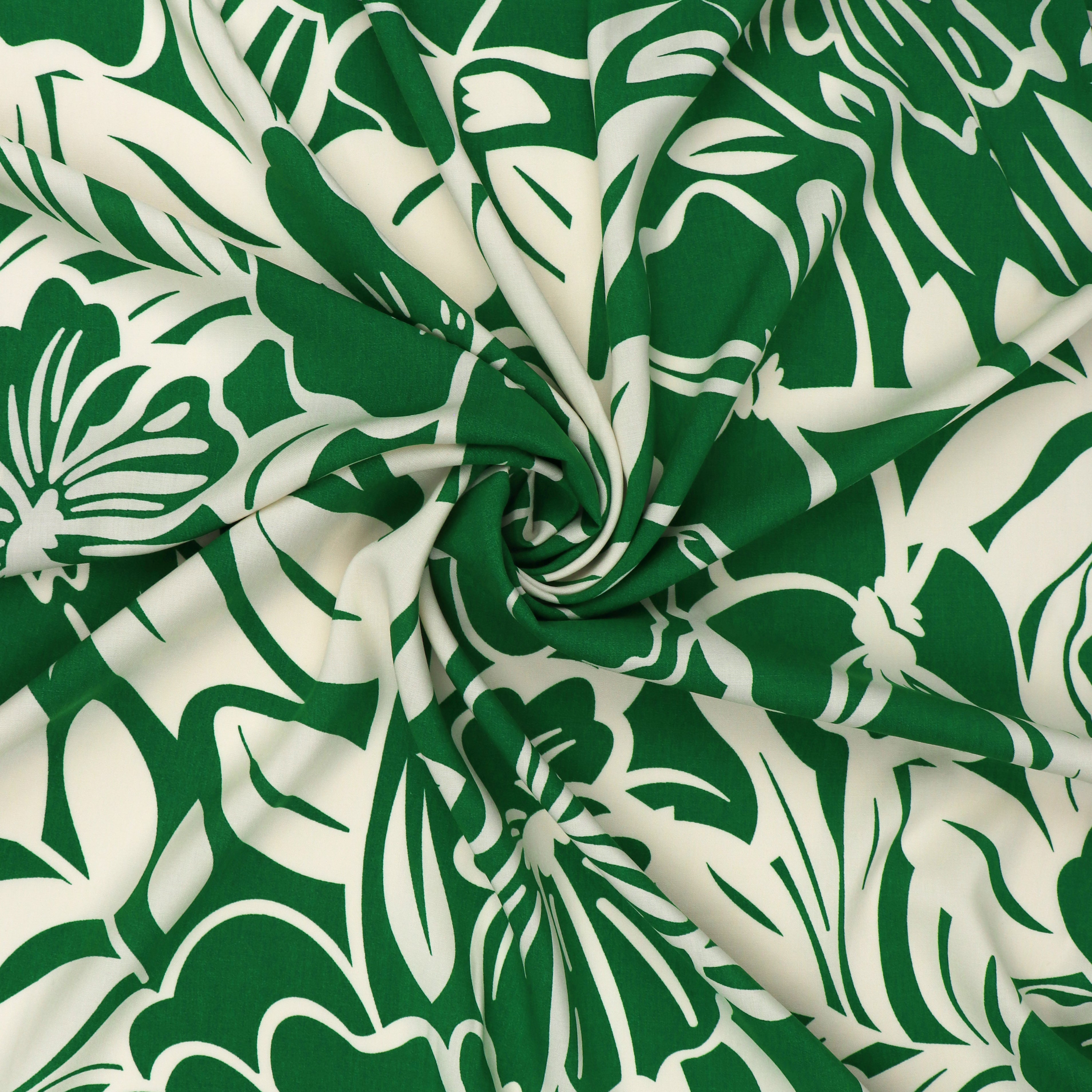 Viscose Lawn Fabric - Green Statement Floral Print - End of Bolt 20cm - Perfect for Summer Dresses, Skirts & DIY Fashion Projects