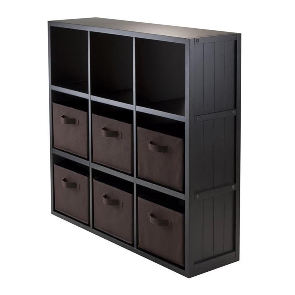 Winsome Timothy 7-Piece Storage Set with 3x3 Grid Shelf & 6 Fabric Baskets - Perfect for Home Organization, Nursery, and Closet Storage