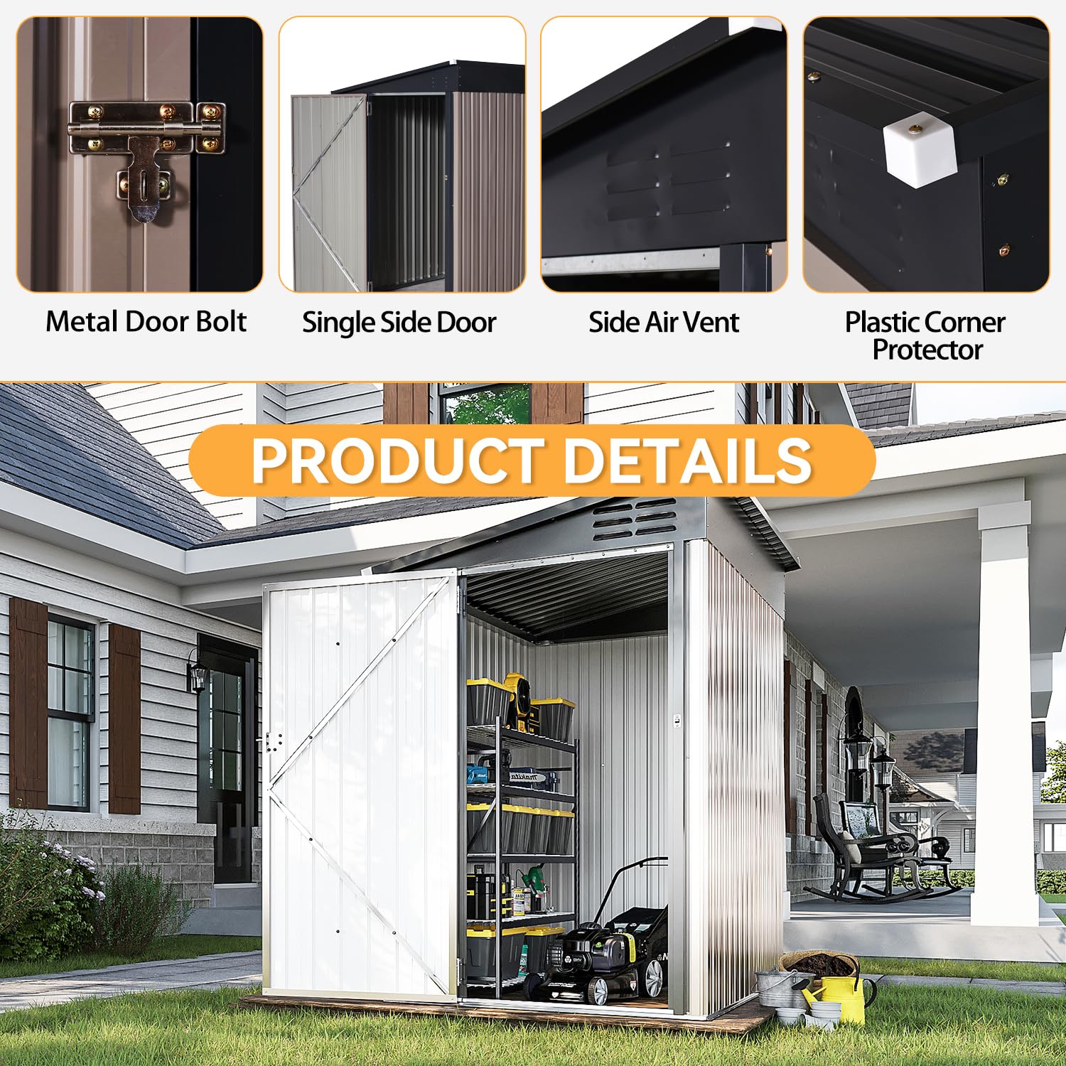 Aoxun 6x4 Metal Storage Shed for Patio, Garden & Lawn - Brown