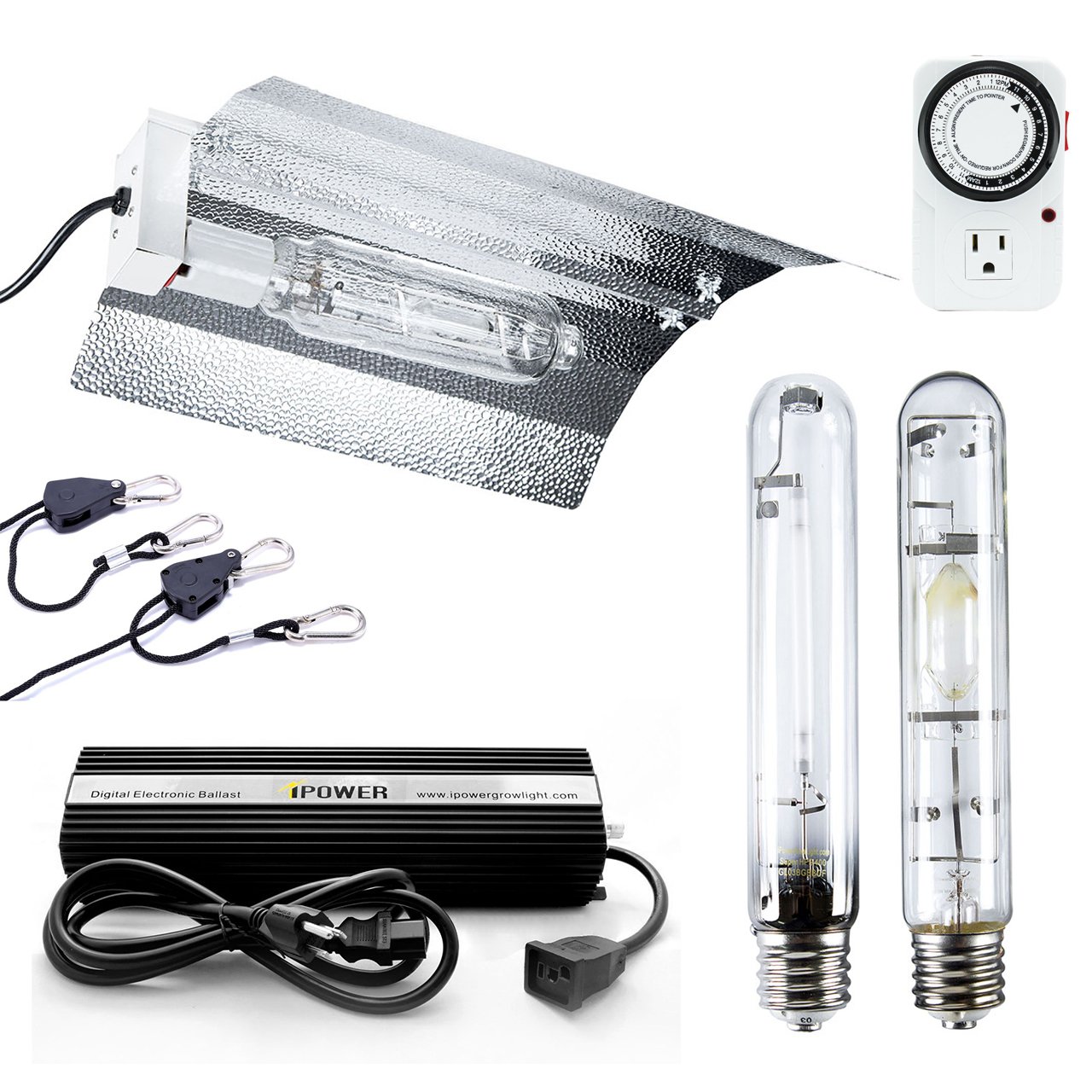 iPower 400W HPS MH Digital Dimmable Ballast Grow Light System Kit with Wing Reflector Hood & Timer - Hydroponic Indoor Plant Growing for Vegetables, Flowers, and Herbs - Perfect for Home Gardeners and Commercial Greenhouses