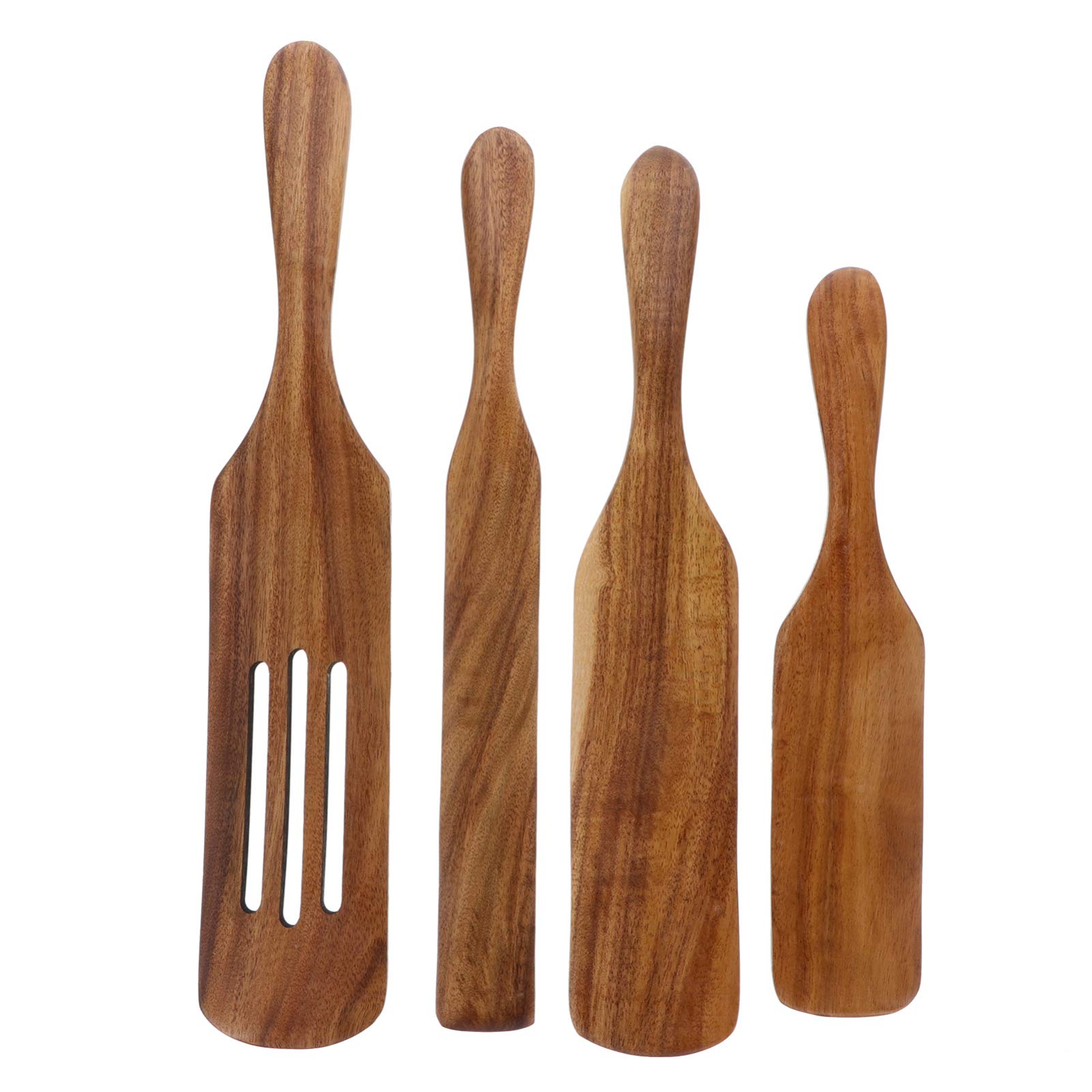 Premium Wooden Spatula Set for Cooking - 4pcs Natural Wooden Utensils with Paddle Turner & Slotted Spatula - Ideal for Non-Stick Pans, Baking, Sauteing & Kitchen Essentials
