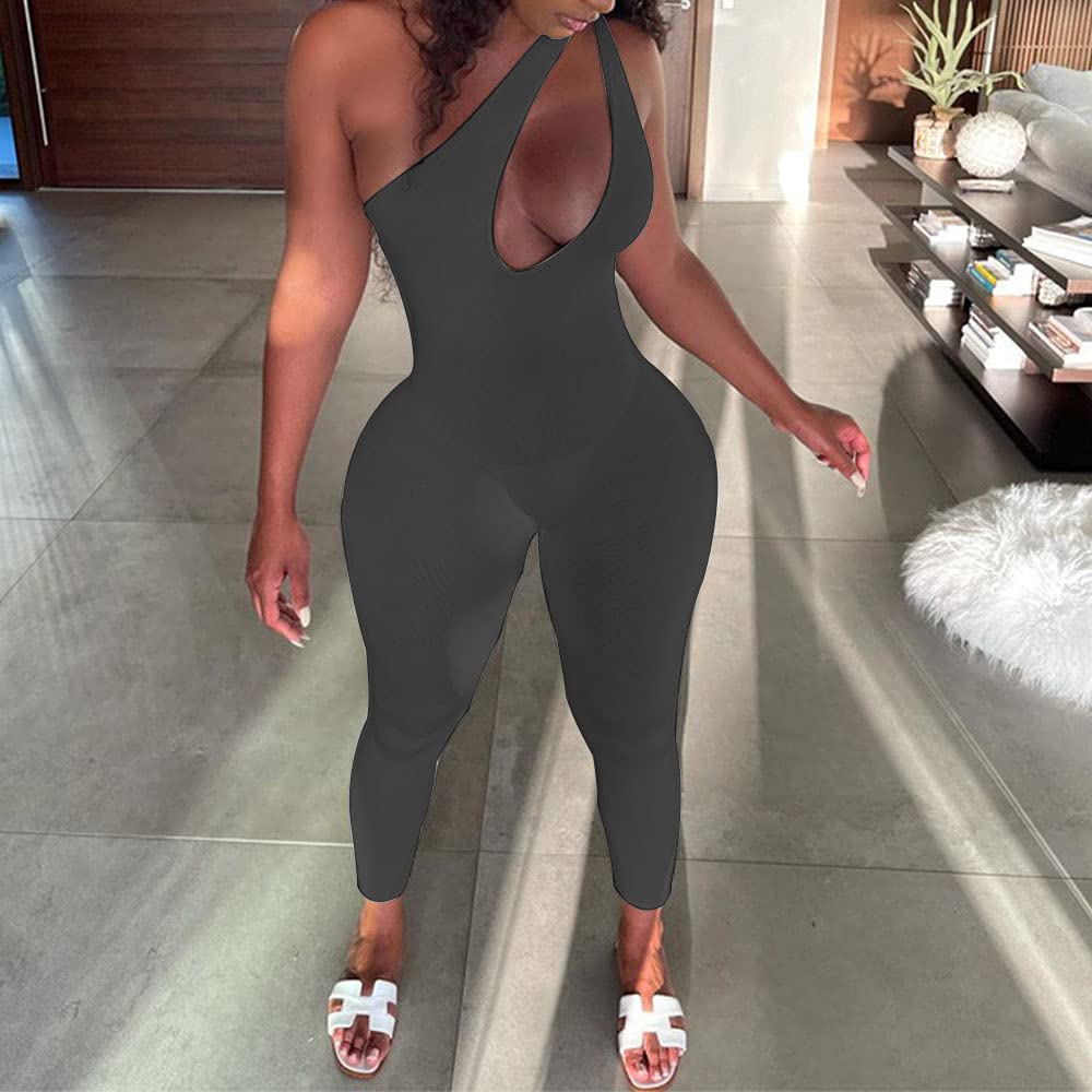 SHESEEWORLD Women's Sexy Cutout Sleeveless One Shoulder Bodycon Jumpsuit - Backless Party Romper for Club, Night Out & Special Occasions