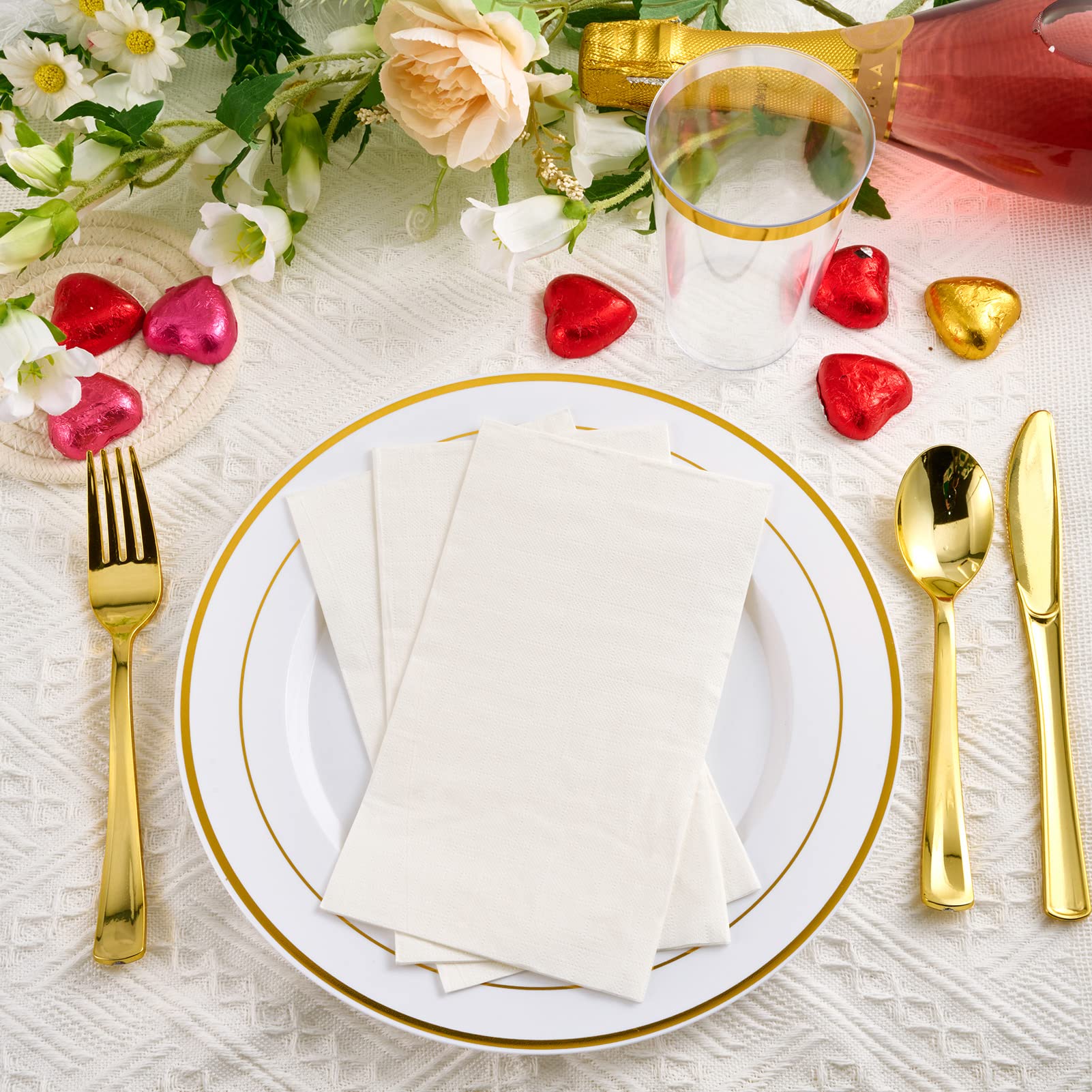 100 Pack Premium 3-Ply Disposable Paper Napkins - Soft, Absorbent Guest Towels for Parties, Dinners, Events & Kitchen Use - White Dinner Napkins for Elegant Table Settings & Everyday Dining