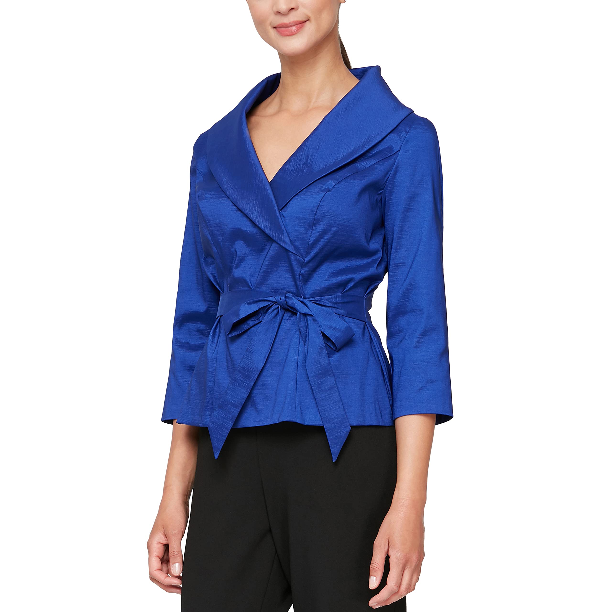 Alex Evenings Women's Stretch Taffeta 3/4 Sleeve Formal Blouse - Elegant Special Occasion Dress Shirt for Weddings, Parties & Evening Events