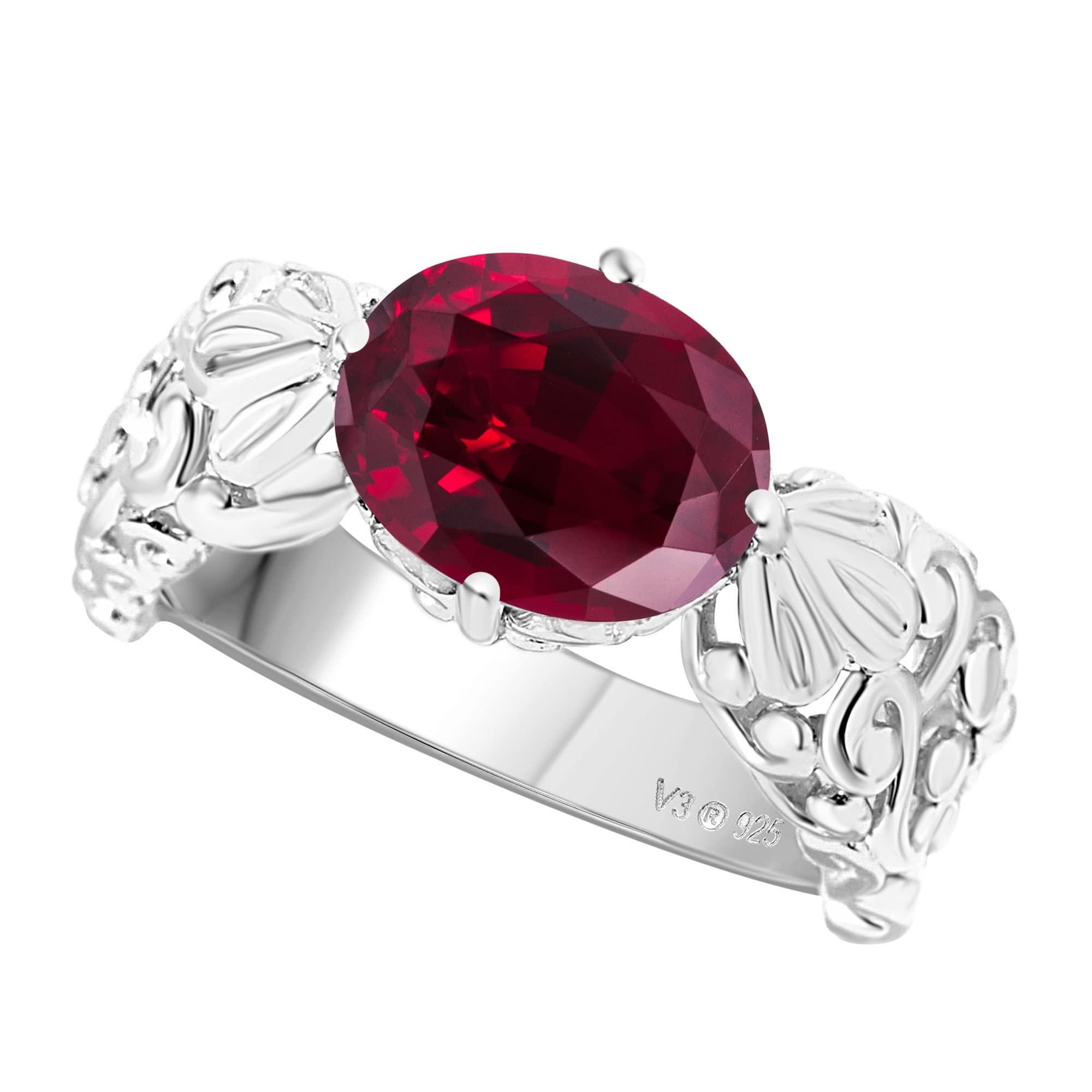 Exquisite Sterling Silver East West Ring with Genuine Ruby Solitaire & Swirl Design - Perfect for Engagement, Anniversary, and Everyday Elegance