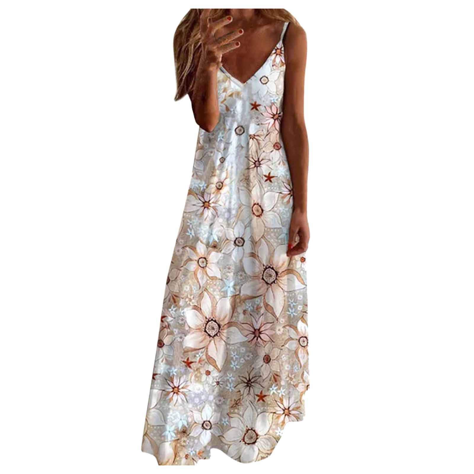 Women's Sexy Halter Neck Backless Maxi Dress - Tropical Floral Print Sleeveless Ruffle Beach Dress for Summer (White, Size L) | Perfect for Vacations, Pool Parties & Date Nights