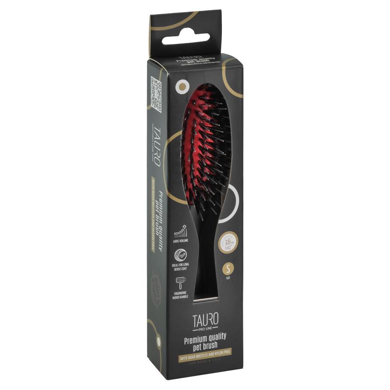 Tauro Pro Line Brush - Beech Wood Handle with 0.6 Inch Boar Bristles & Nylon Teeth - Black Oval Hair Brush for Smoothing & Detangling - Perfect for Styling, Salon Use & Home Hair Care
