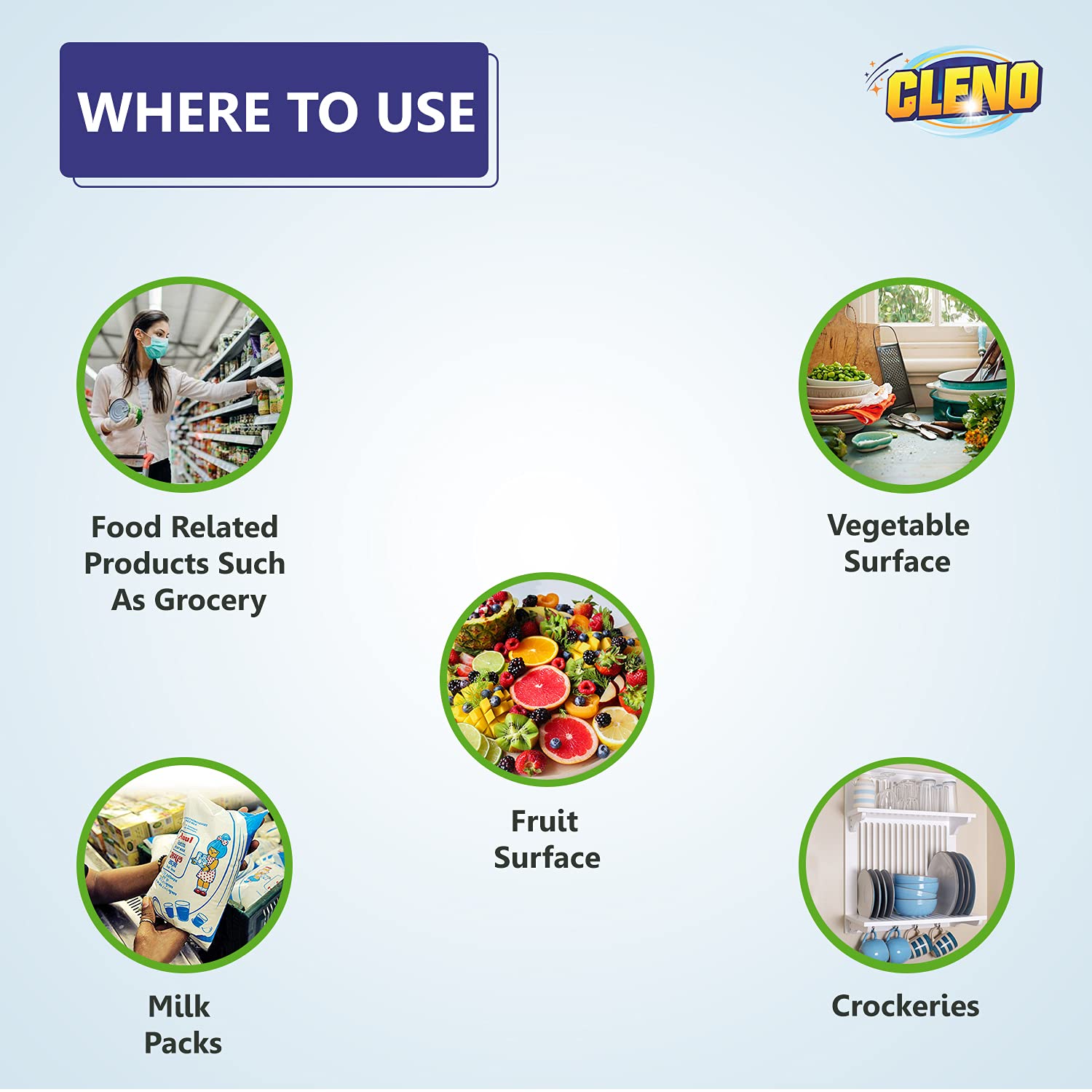 Cleno Antibacterial Food Surface Wet Wipes - 50 Count | Kills Germs & Bacteria | Safe for Fruits, Vegetables, Milk Packs & Dishes | Removes Chemicals & Waxes | Perfect for Kitchen, Picnics & Travel