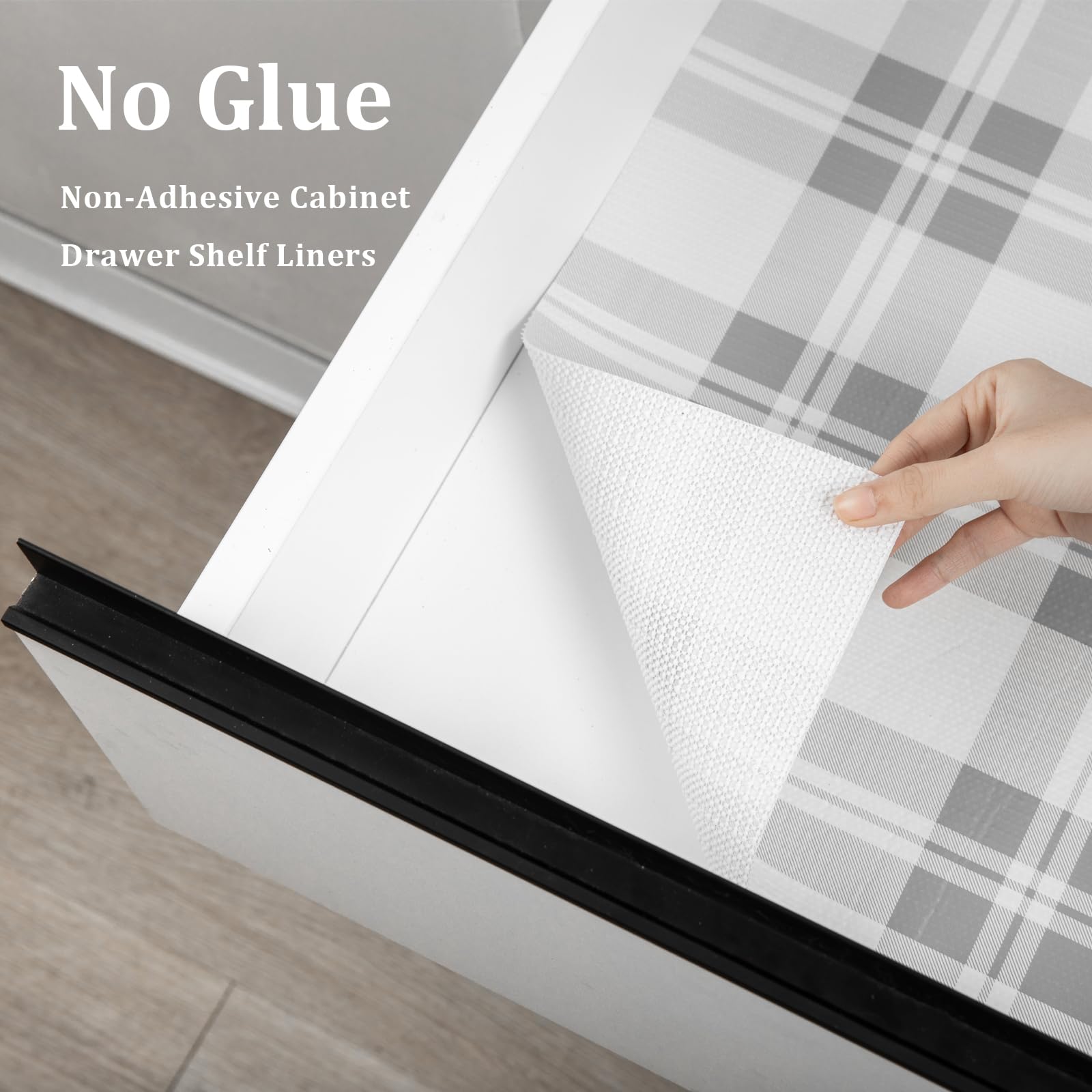 Non-Slip Drawer Shelf Liner for Kitchen Cabinets - Thickened Waterproof Washable Shelf Paper - Strong Grip Non-Adhesive Mat for Pantry, Cupboard & Dresser (Grey, 12
