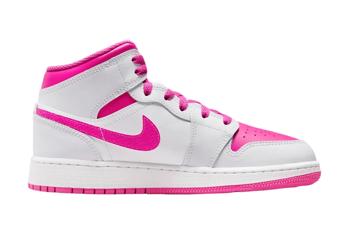 Nike Jordan Air 1 Mid Grade School Sneakers - Iris Whisper/Fire Pink & White (FD8780-500) Size 7Y | Basketball Shoes for Kids | Perfect for School, Sports & Casual Wear