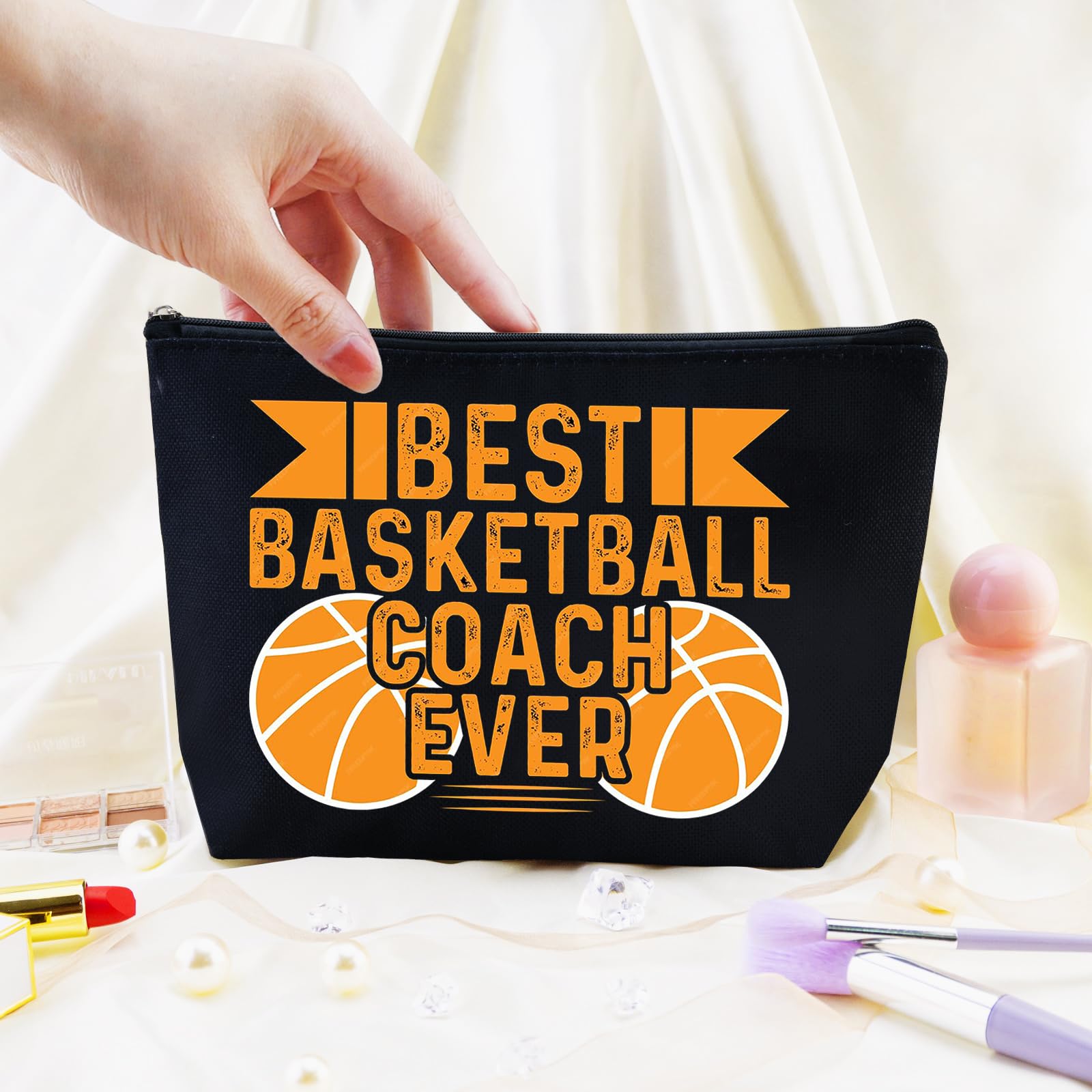 Basketball Coach Gifts - Personalized Basketball Themed Bags for Women, Team & Mom - Perfect for Makeup, Travel & Game Day Essentials | Ideal for Coaches, Players & Basketball Enthusiasts