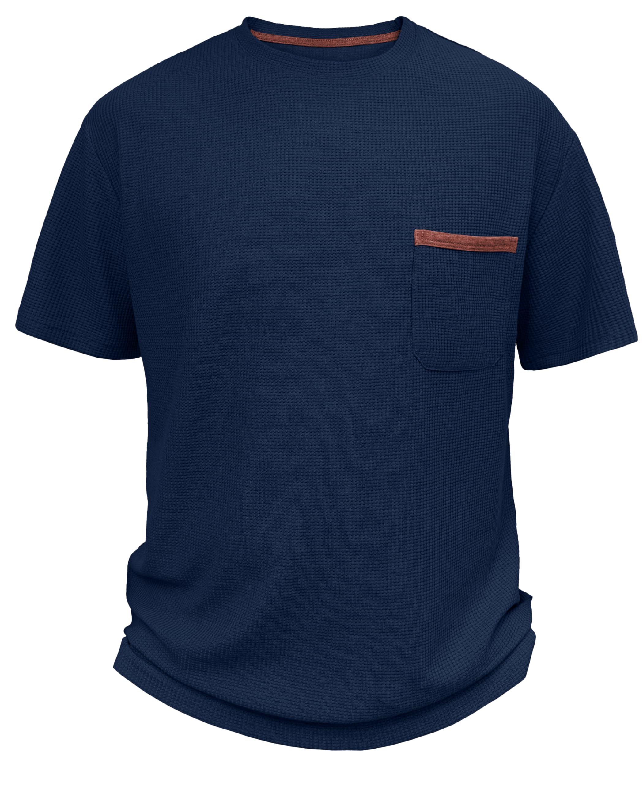 Men's Casual Short Sleeve Crew Neck T-Shirt - Soft Summer Tee with Waffle Texture & Pocket - Perfect for Beach, Travel & Everyday Wear