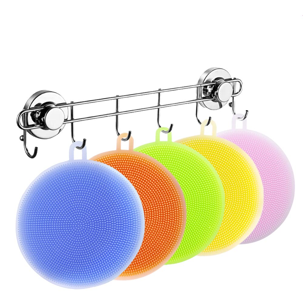 Eco-Friendly Silicone Dish Sponge Set - 5pcs Non-Scratch Kitchen Cleaning Sponges, Reusable Dish Washing Brush Alternative for Gentle Cleaning - Perfect for Daily Dishwashing, Pots, Pans & Delicate Cookware