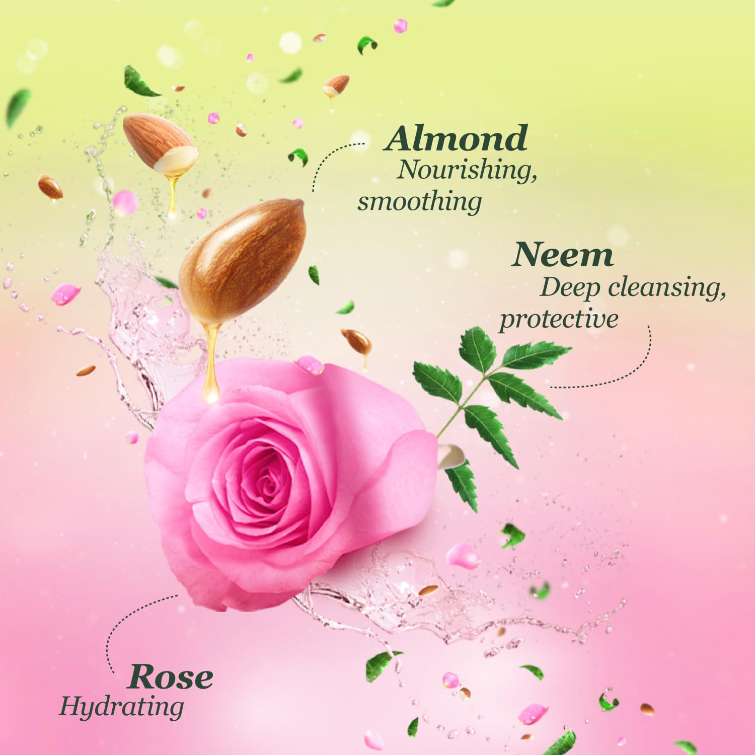Margo Neem Naturals Soap with Almond Oil & Rose - 100% Natural Cleansing Bar for Clear, Radiant Skin - 5 Pack (100g Each) - Perfect for Daily Face & Body Wash, Acne Treatment & Sensitive Skin Care