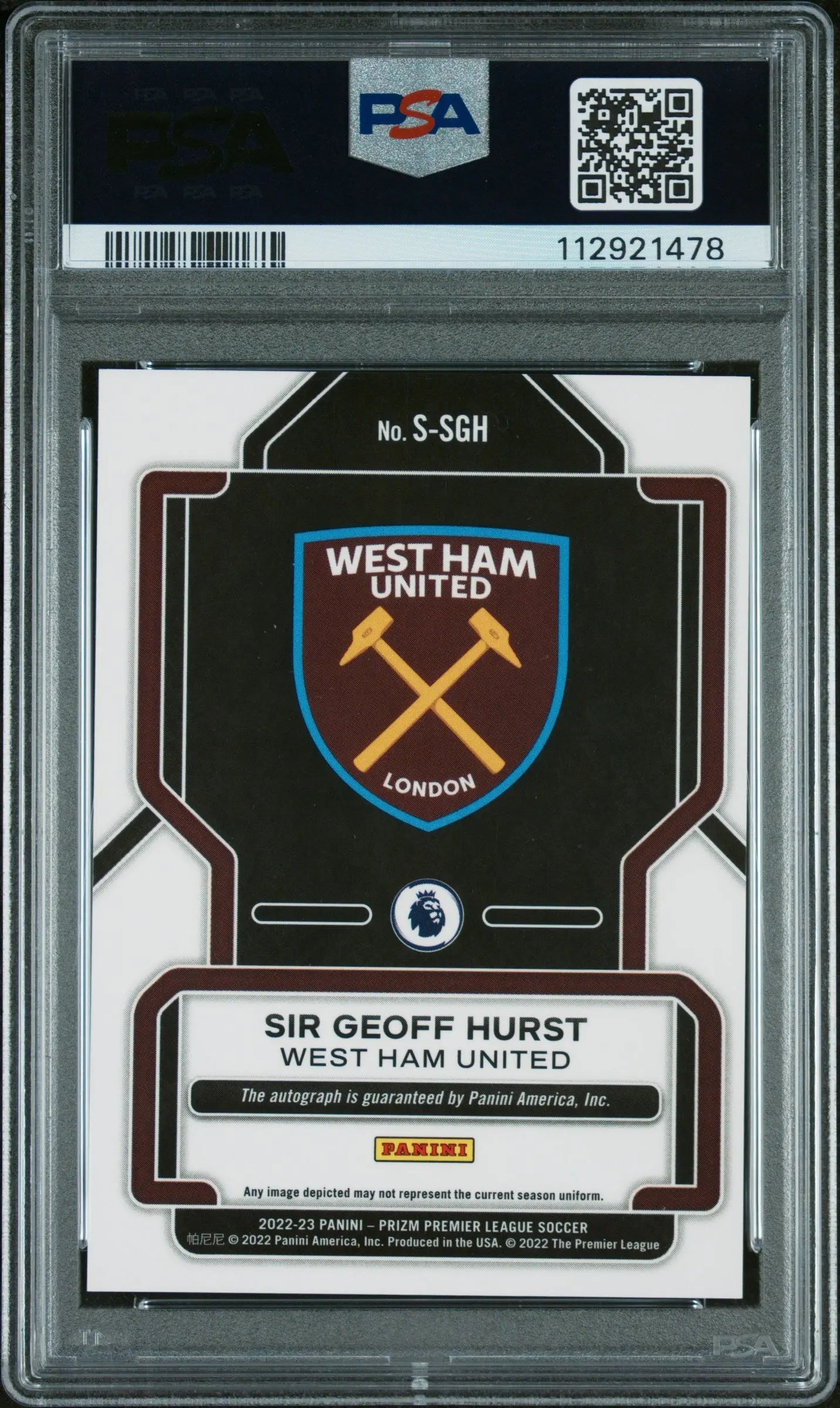 2022-23 Panini Prizm Premier League Sir Geoff Hurst Autographed Soccer Card PSA 9 - Rare Football Collectible for Fans & Investors - Perfect for Sports Memorabilia Displays & Trading Card Collections