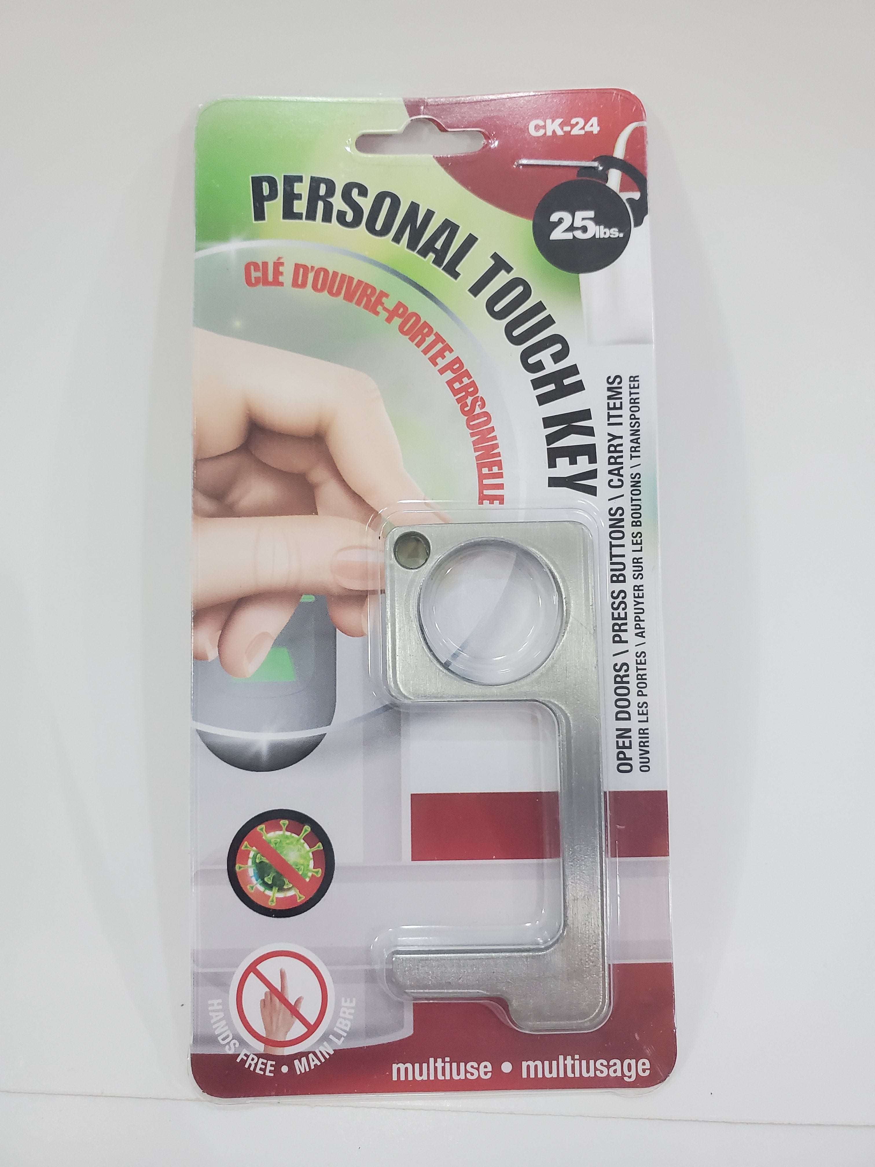 Germ-Free Personal Touch Key CK 24 - Stainless Steel Keychain Tool for Hands-Free Door Opening - Perfect for Public Spaces, Offices, and High-Touch Areas